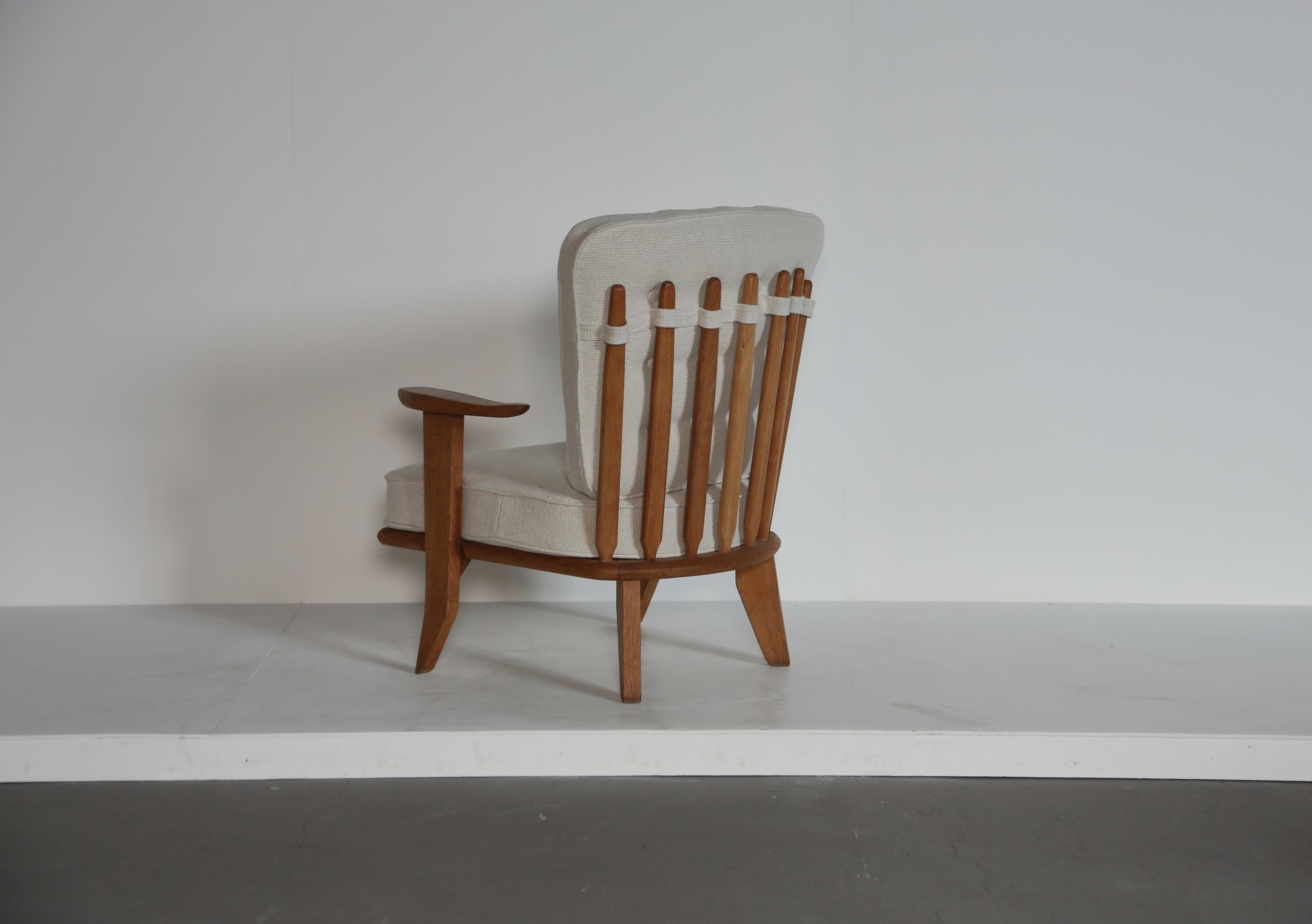Mid-Century Modern Guillerme et Chambron Oak Lounge Chair / Armchair No. 2, France, 1960s For Sale