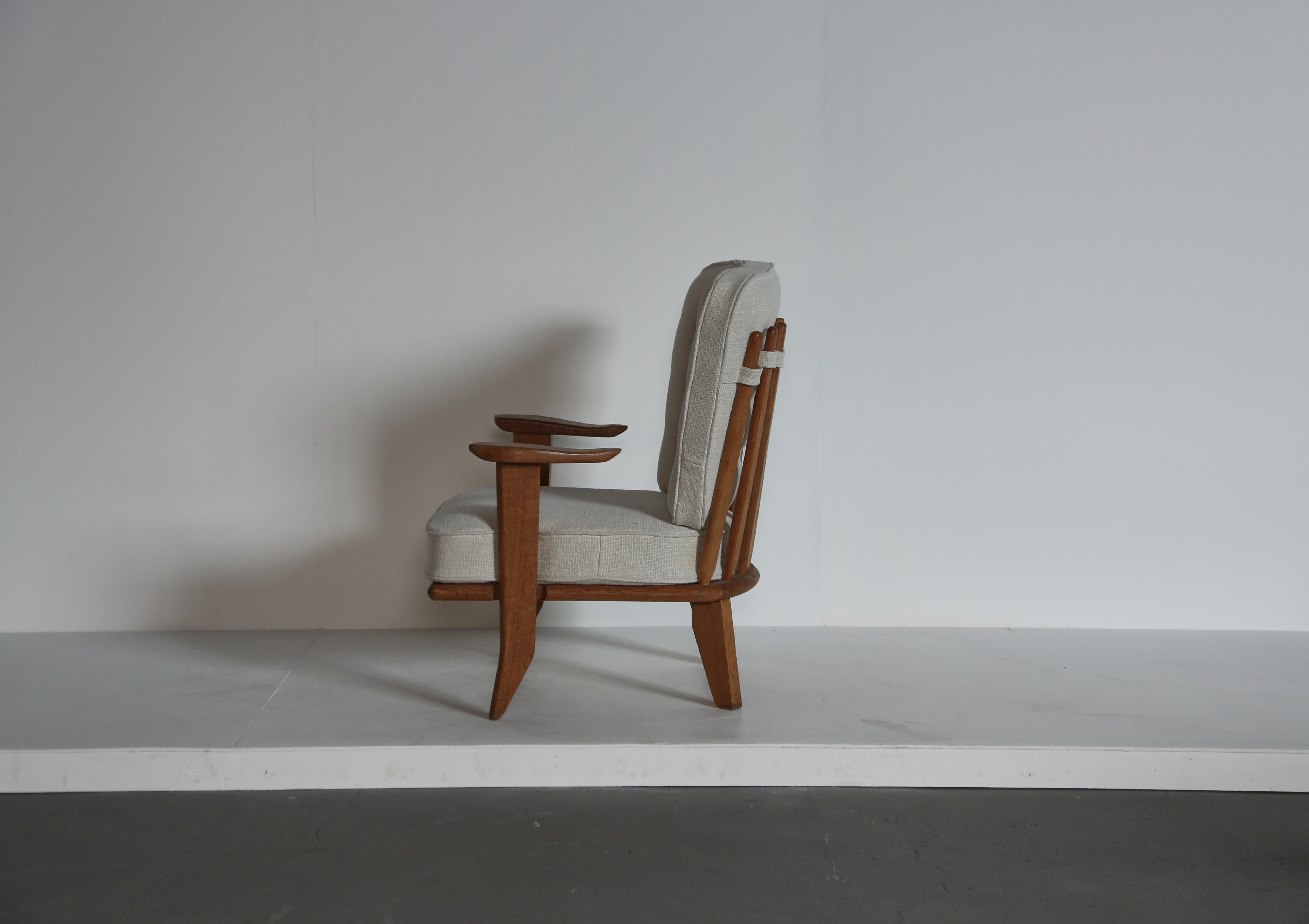 French Guillerme et Chambron Oak Lounge Chair / Armchair No. 2, France, 1960s For Sale