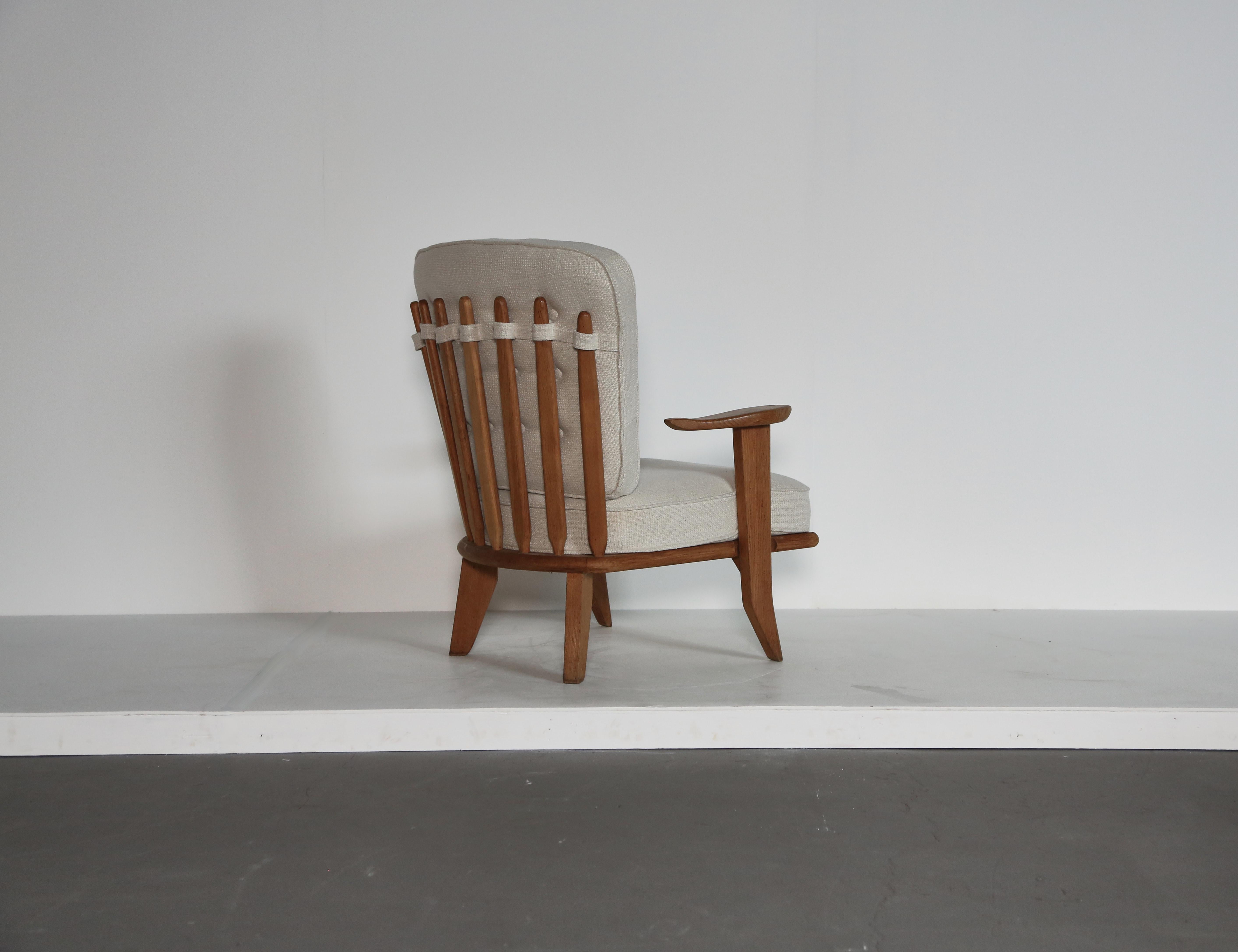20th Century Guillerme et Chambron Oak Lounge Chair / Armchair No. 2, France, 1960s For Sale