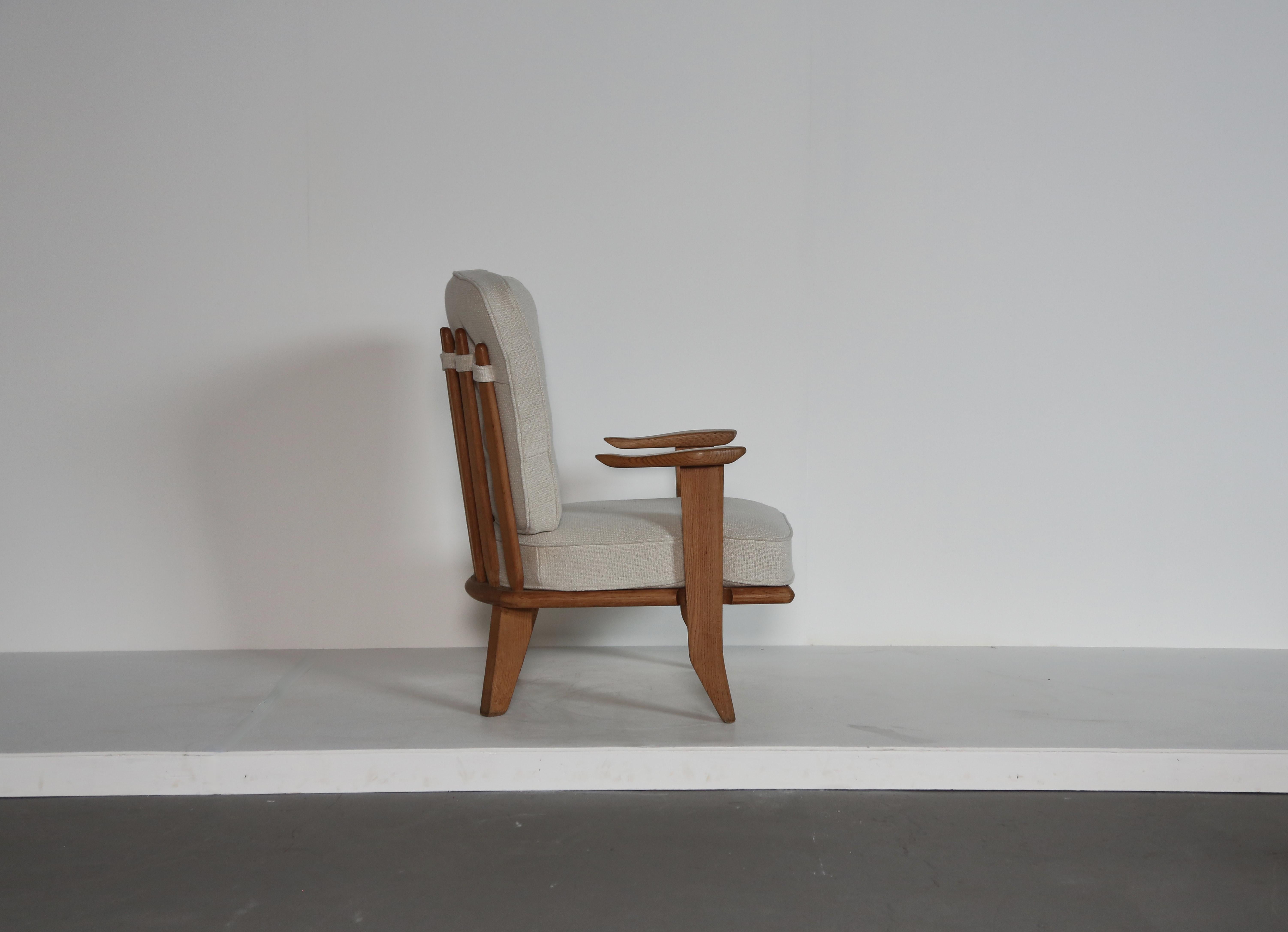 Fabric Guillerme et Chambron Oak Lounge Chair / Armchair No. 2, France, 1960s For Sale