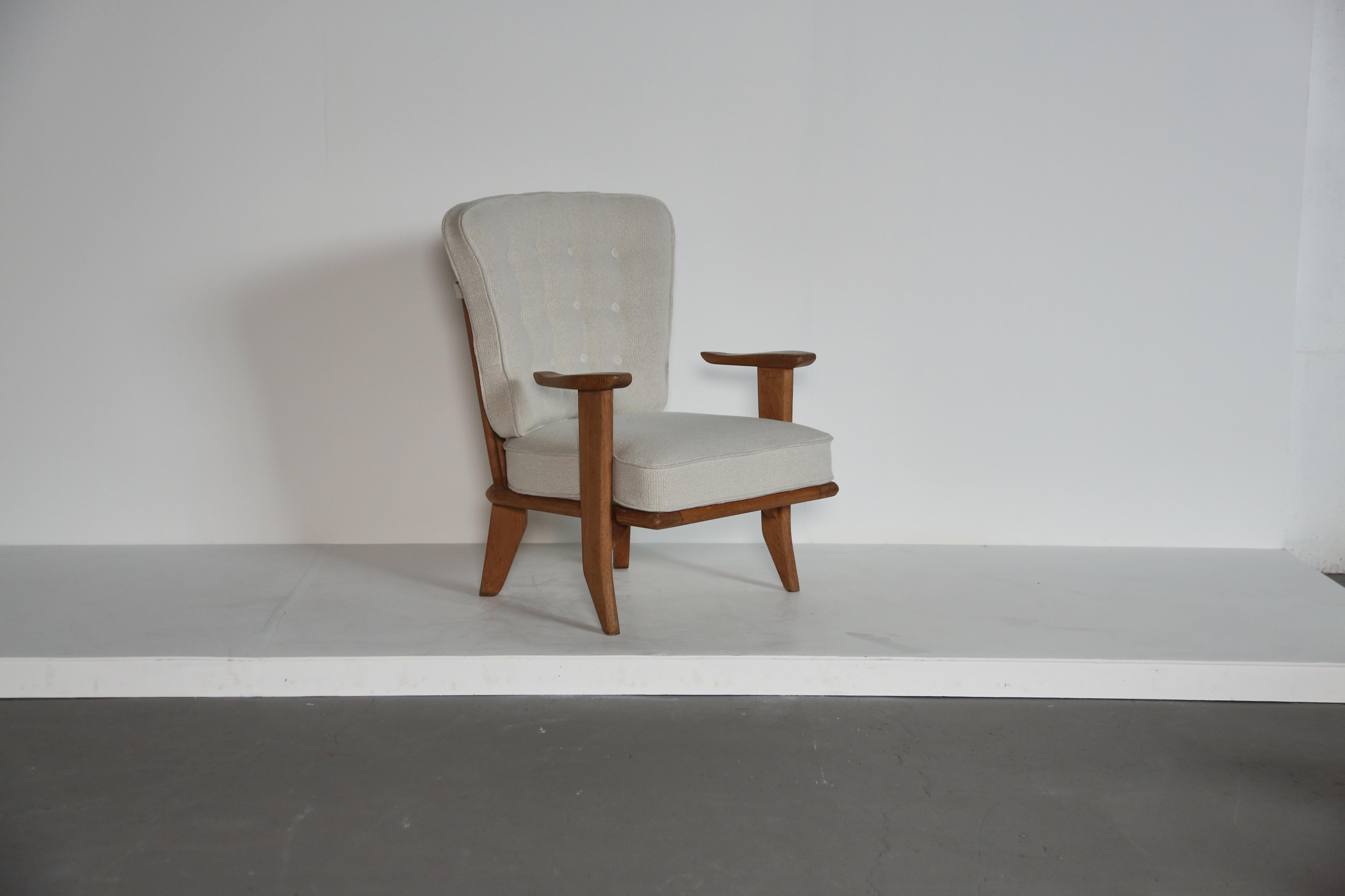 Guillerme et Chambron Oak Lounge Chair / Armchair No. 2, France, 1960s For Sale 1