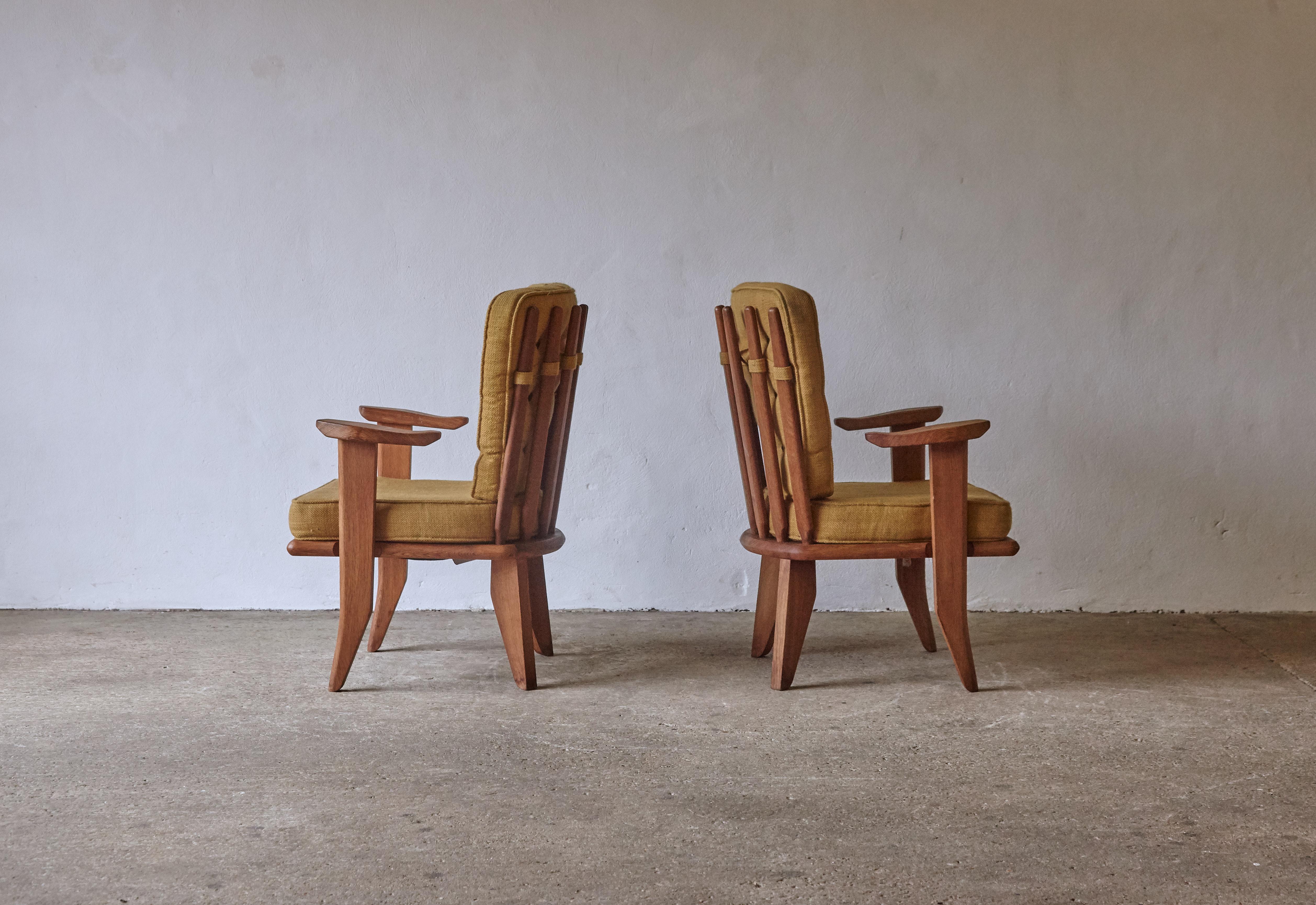 Guillerme et Chambron Oak Lounge Chairs / Armchairs, France, 1960s 4