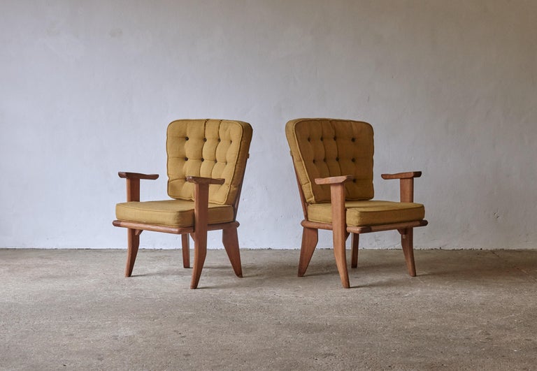 Guillerme et Chambron Oak Lounge Chairs / Armchairs, France, 1960s 5