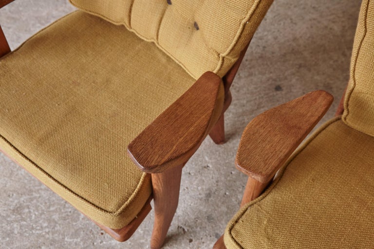 Guillerme et Chambron Oak Lounge Chairs / Armchairs, France, 1960s 10