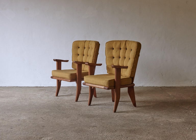 Guillerme et Chambron Oak Lounge Chairs / Armchairs, France, 1960s 11