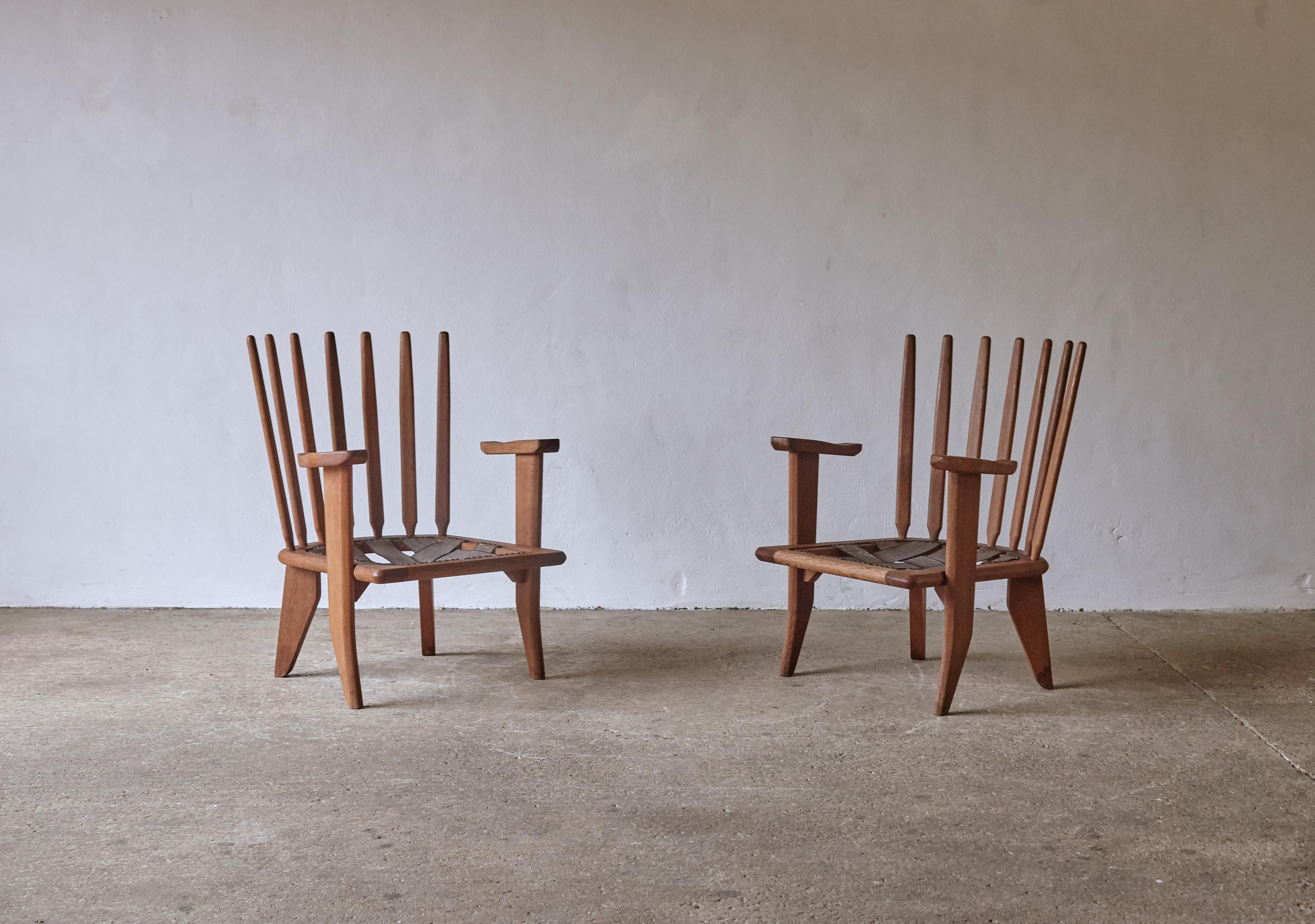 Guillerme et Chambron Oak Lounge Chairs / Armchairs, France, 1960s 14