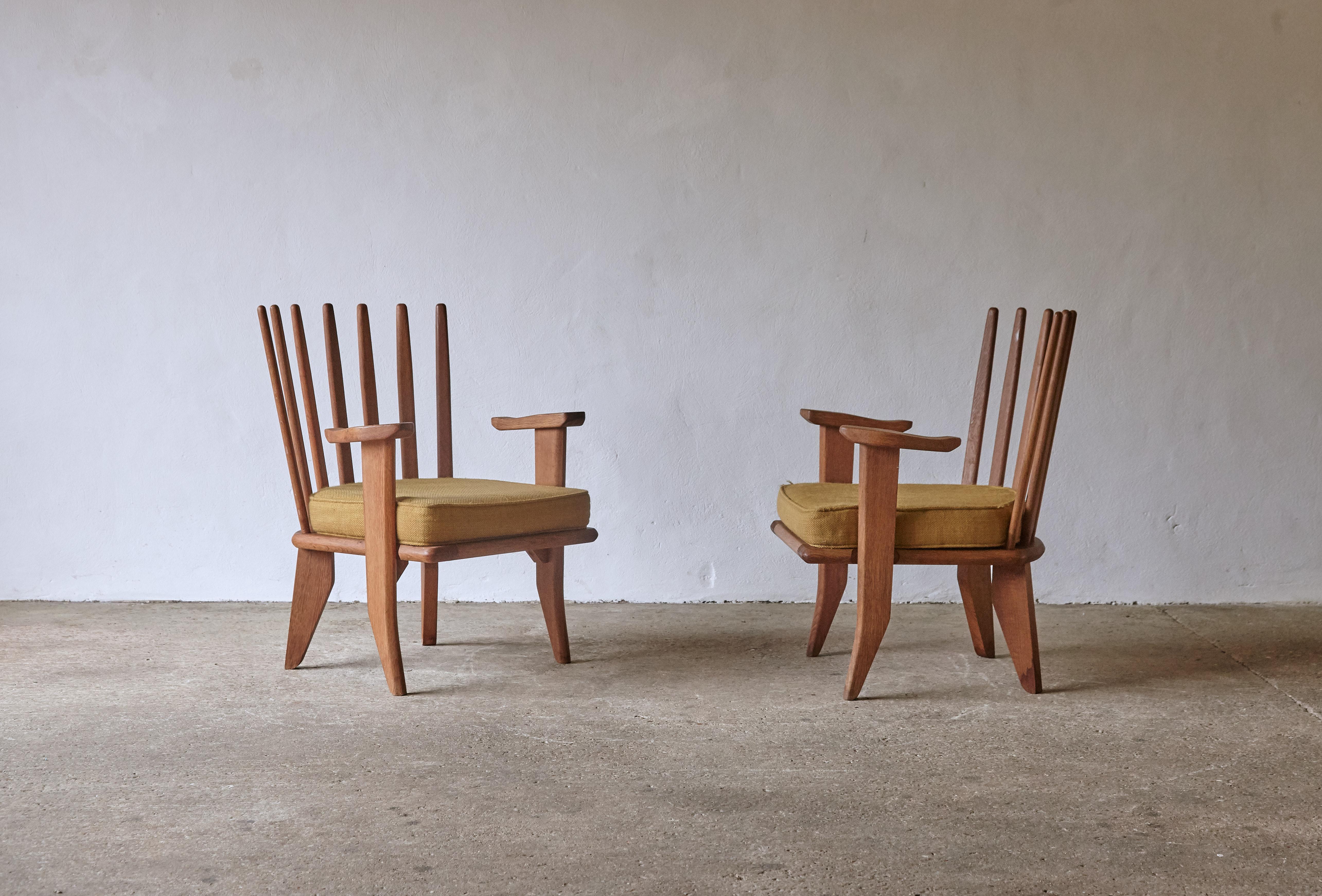 Mid-Century Modern Guillerme et Chambron Oak Lounge Chairs / Armchairs, France, 1960s