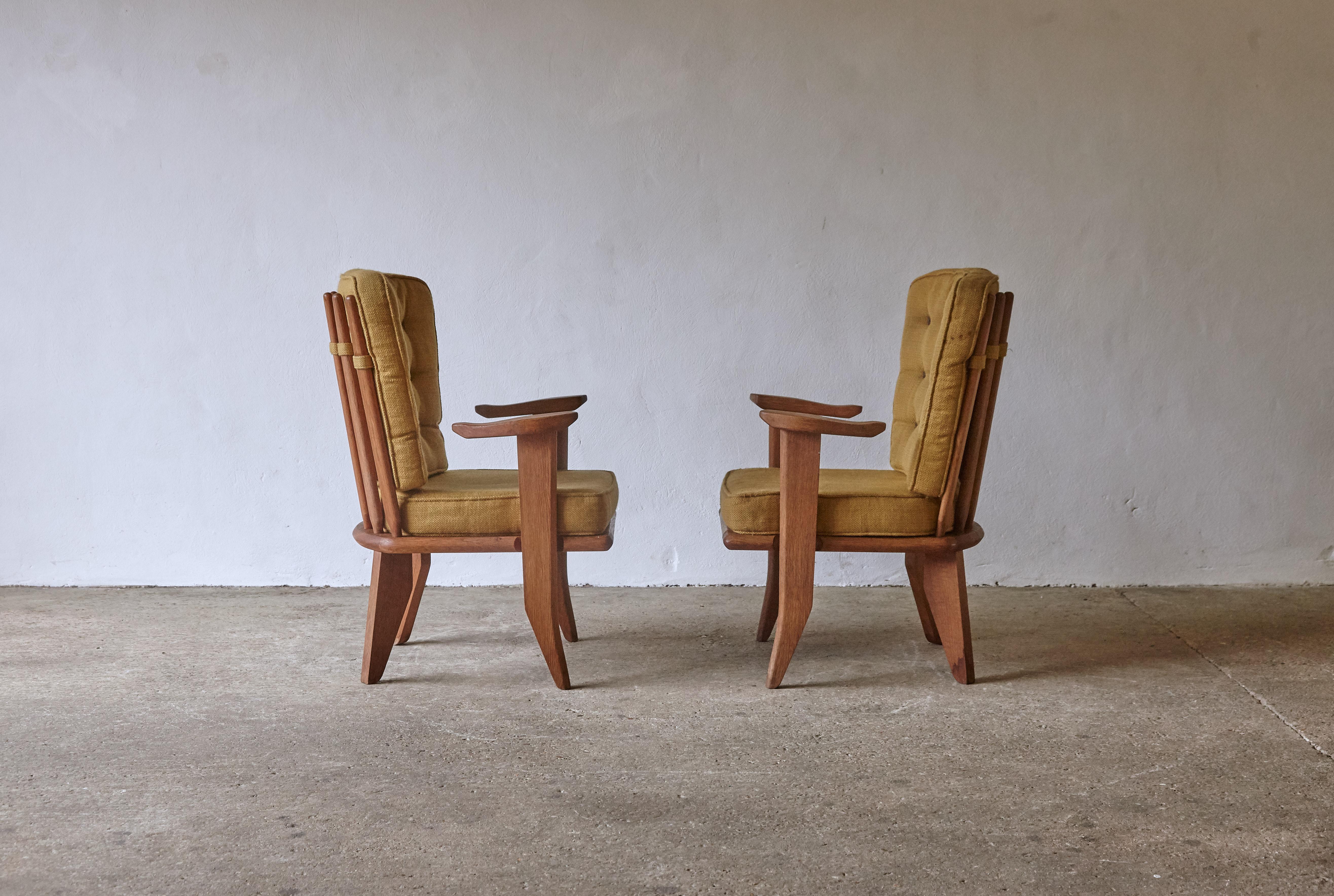 Guillerme et Chambron Oak Lounge Chairs / Armchairs, France, 1960s In Good Condition In London, GB