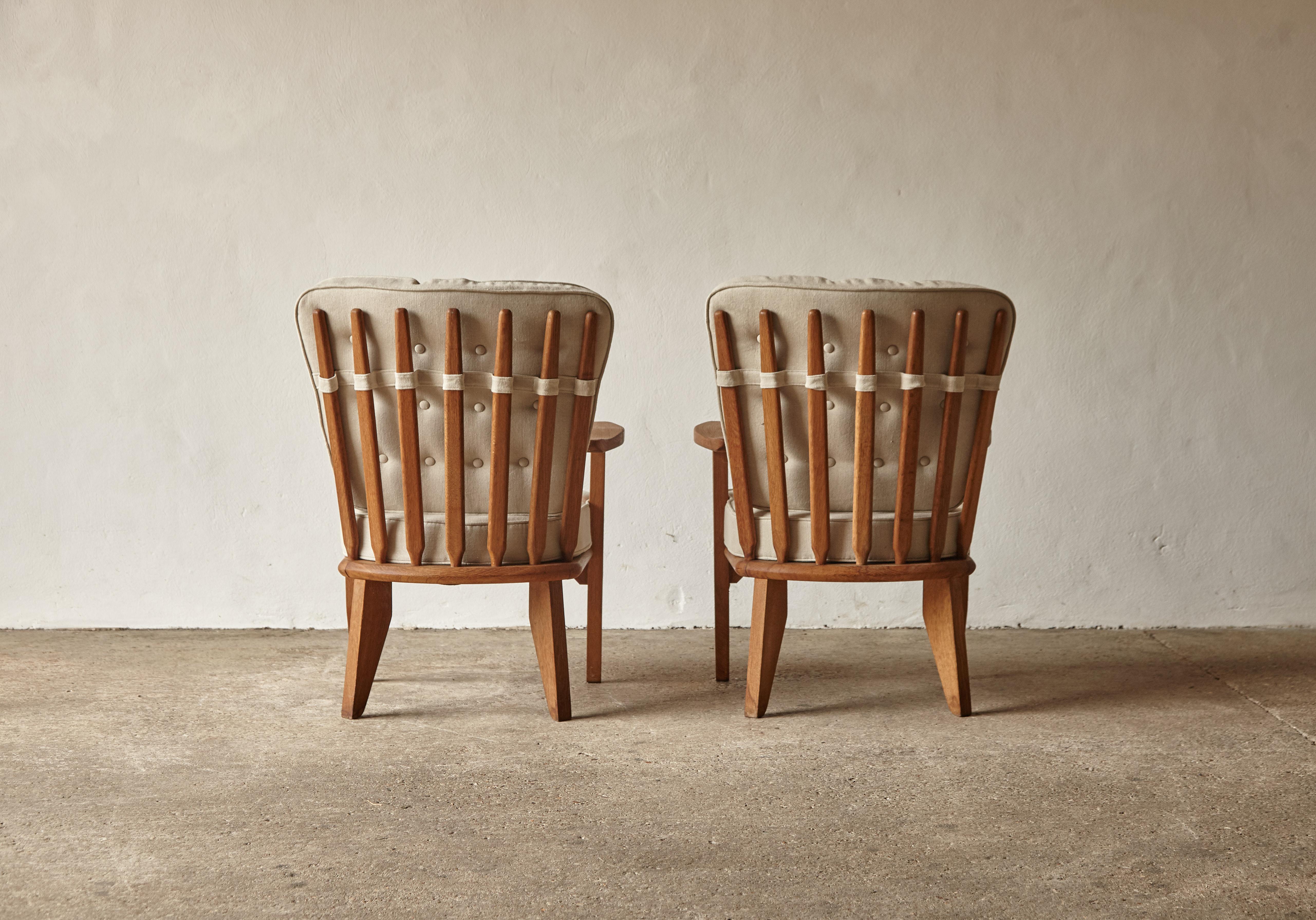 Mid-Century Modern Guillerme et Chambron Oak Lounge Chairs / Armchairs, France, 1960s