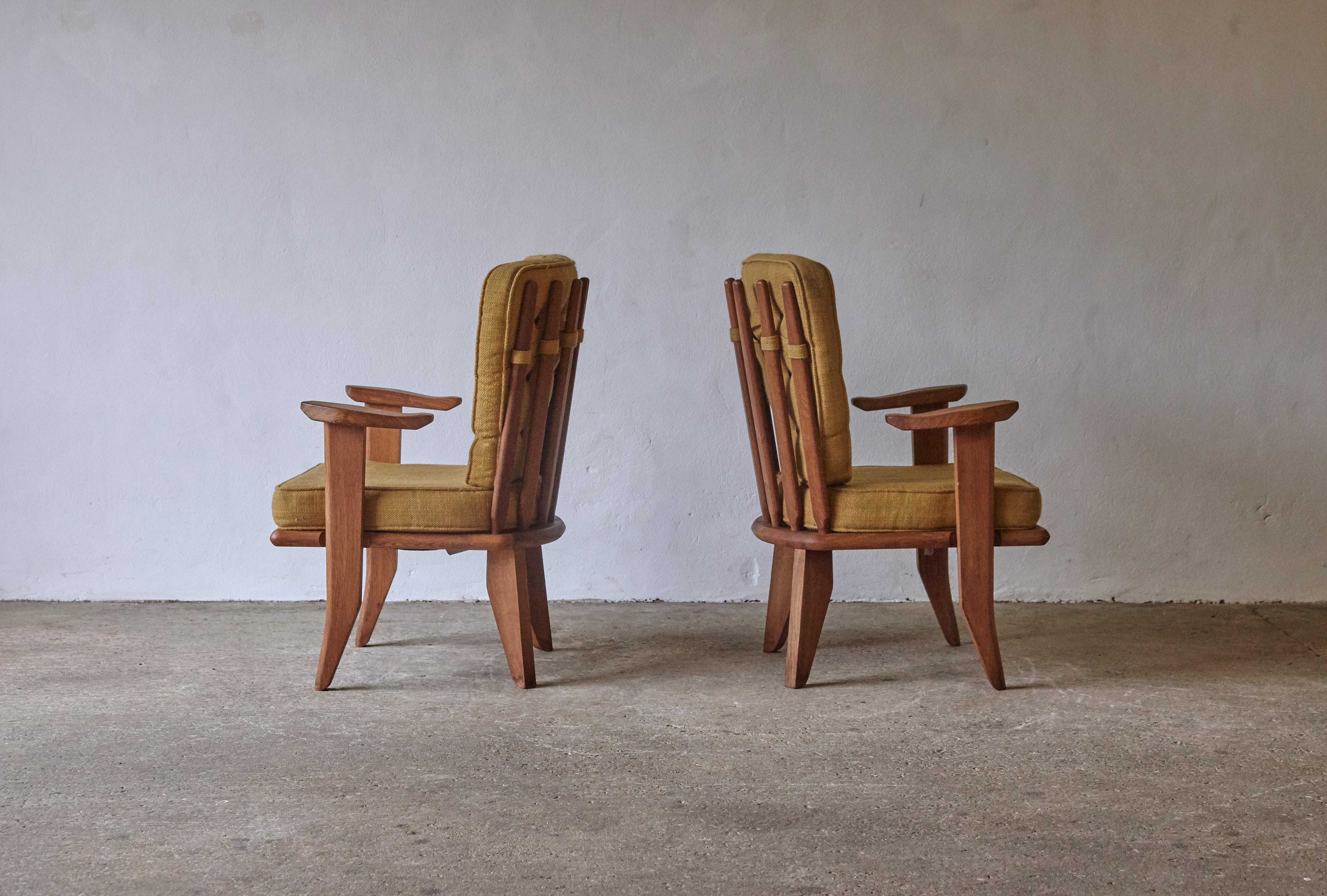 Guillerme et Chambron Oak Lounge Chairs / Armchairs, France, 1960s 2