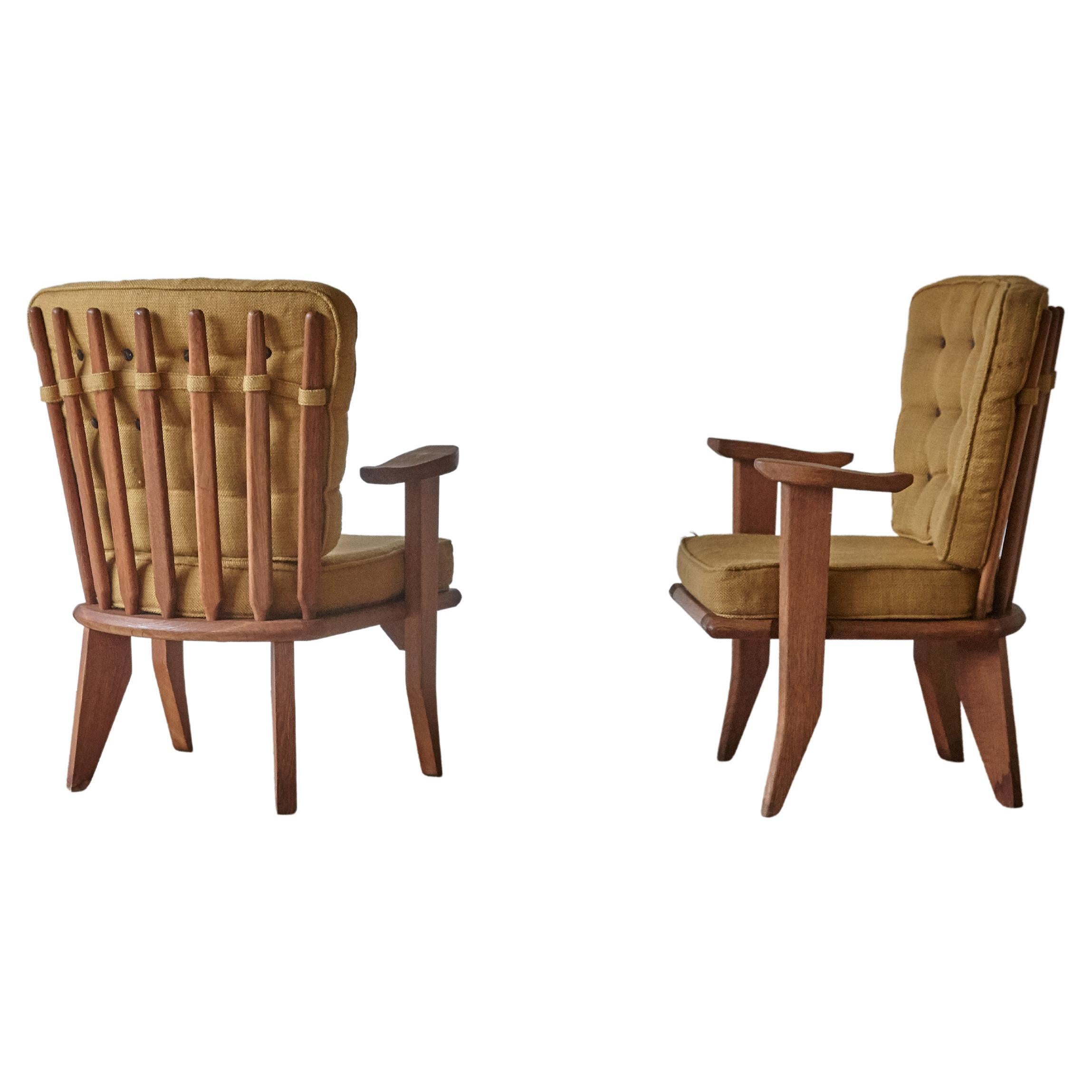 Guillerme et Chambron Oak Lounge Chairs / Armchairs, France, 1960s