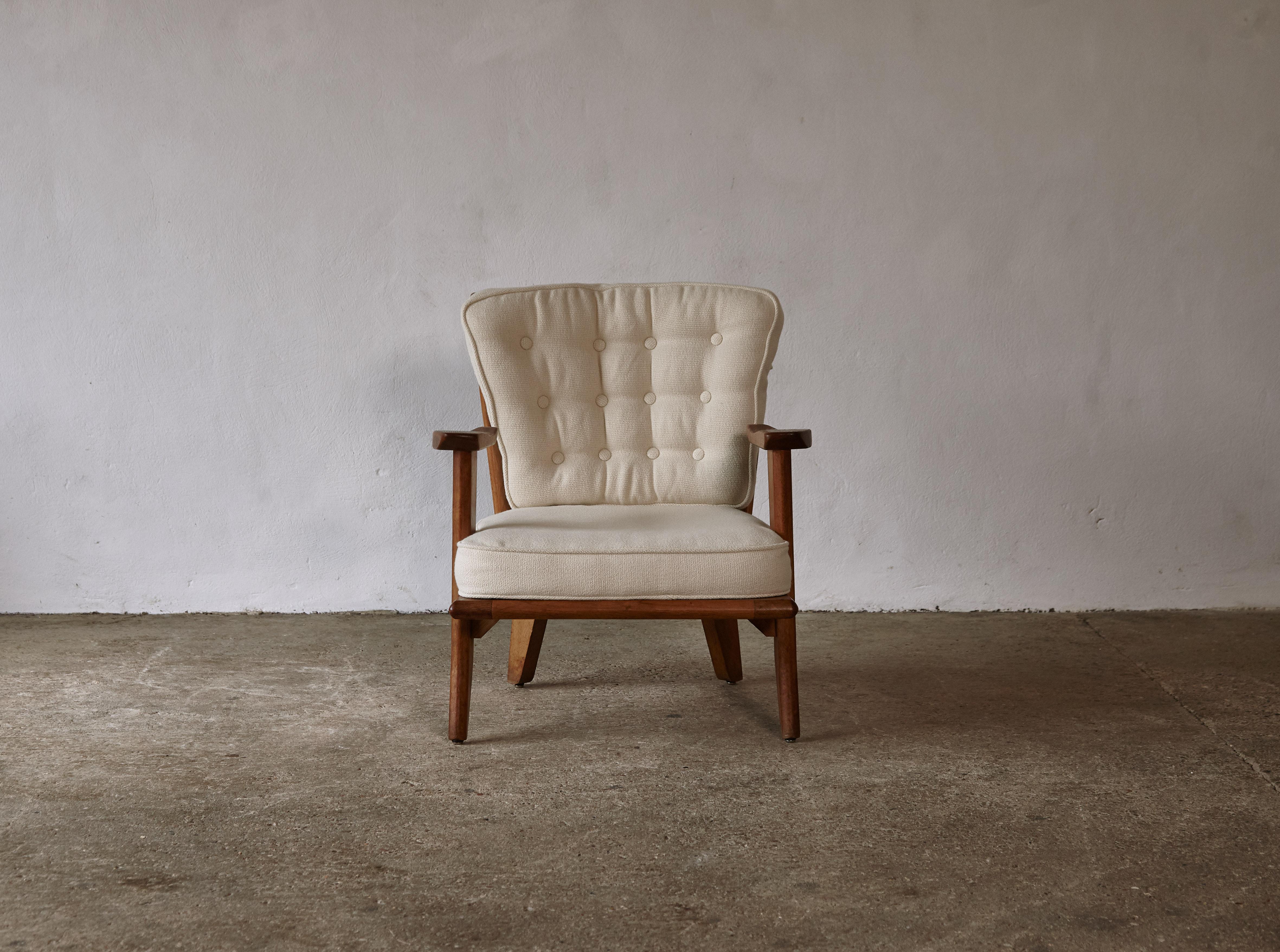 Guillerme et Chambron Oak Low Lounge Chair / Armchair, France, 1960s 4