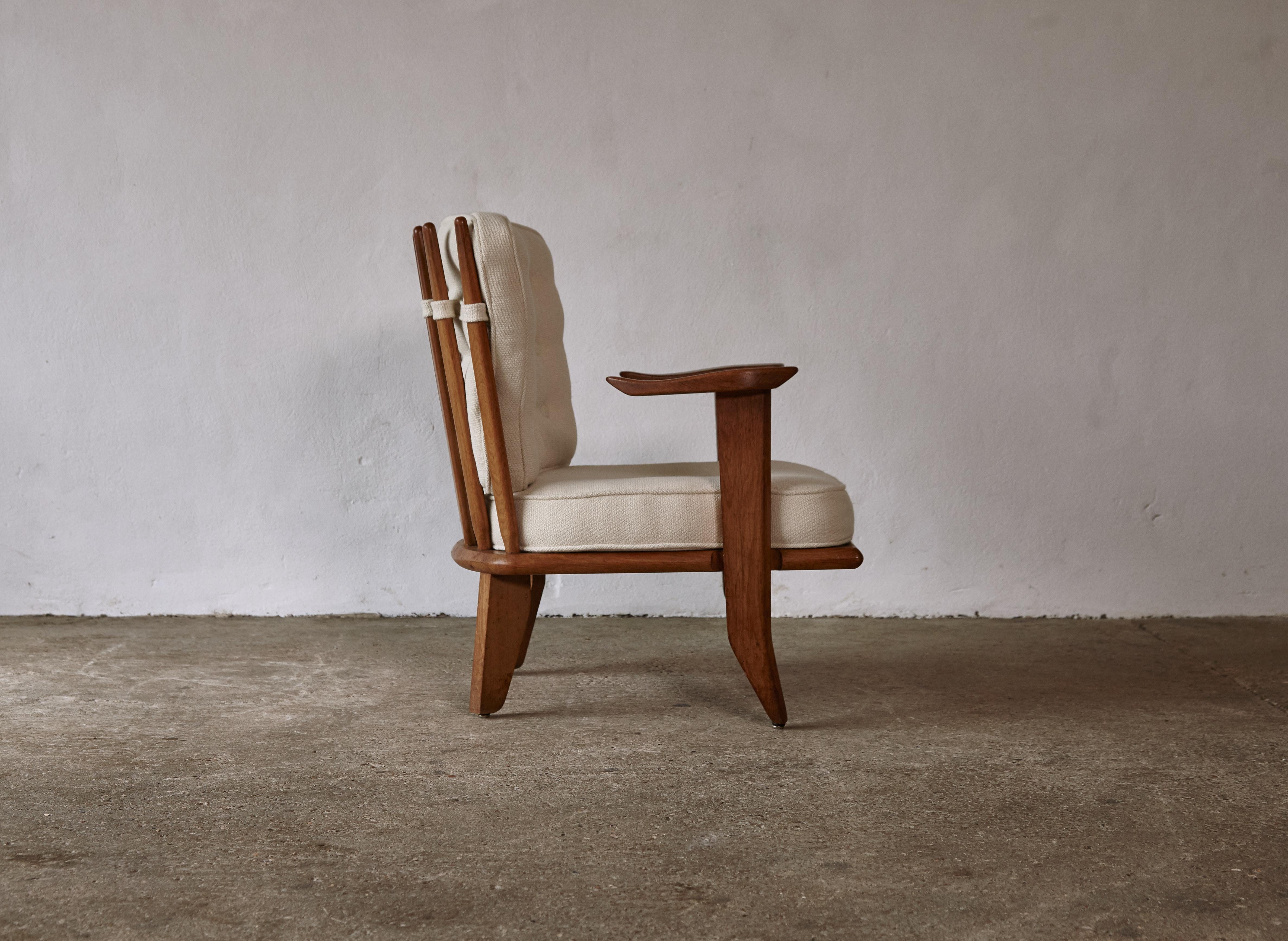 Mid-Century Modern Guillerme et Chambron Oak Low Lounge Chair / Armchair, France, 1960s