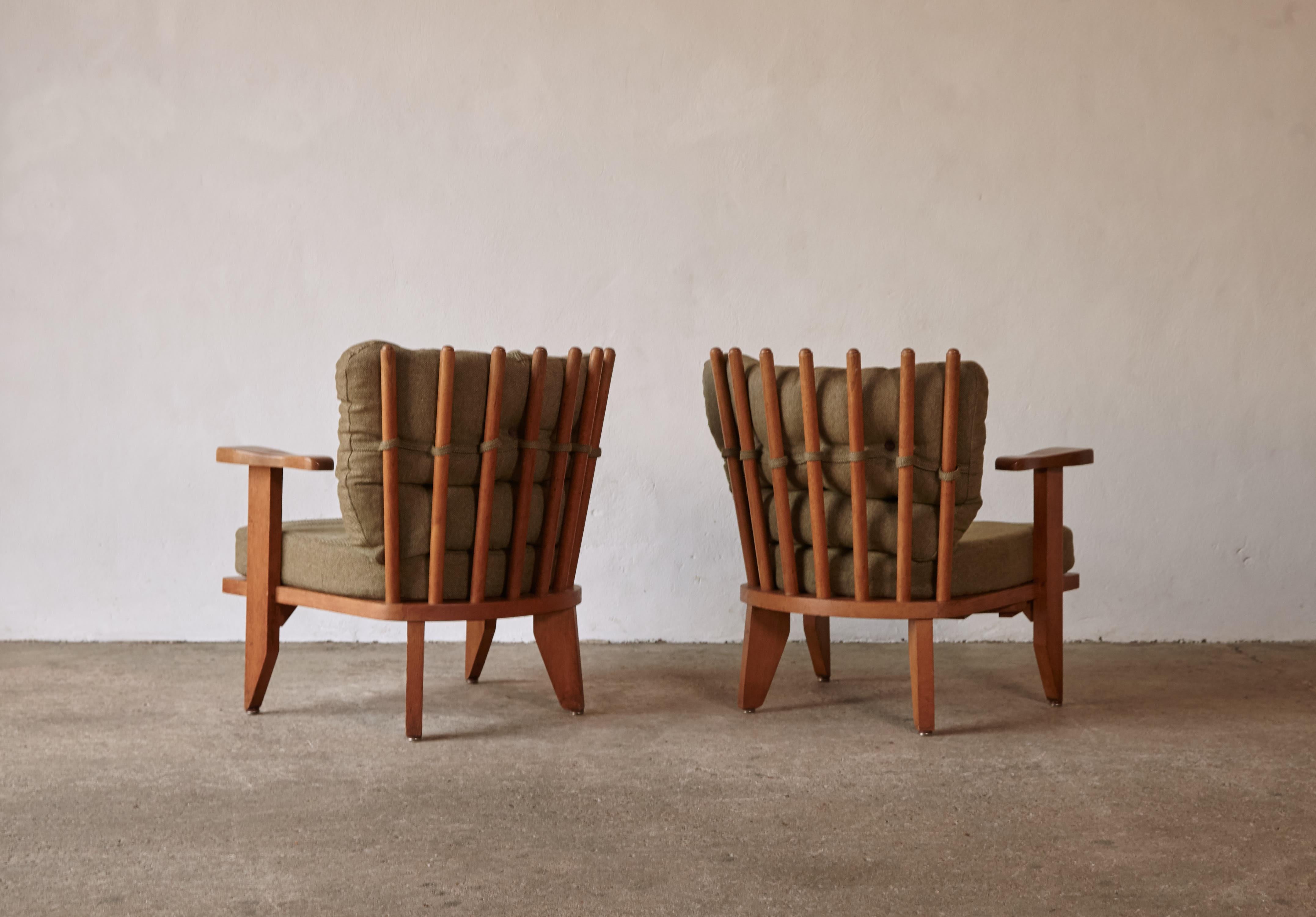 Guillerme et Chambron Oak Low Lounge Chairs / Armchairs, France, 1960s 8