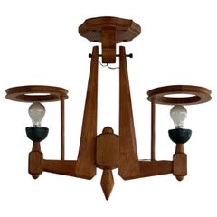 Guillerme et Chambron Oak Mid-Century Chandelier