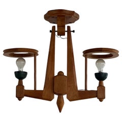 Guillerme et Chambron Oak Mid-Century Chandelier