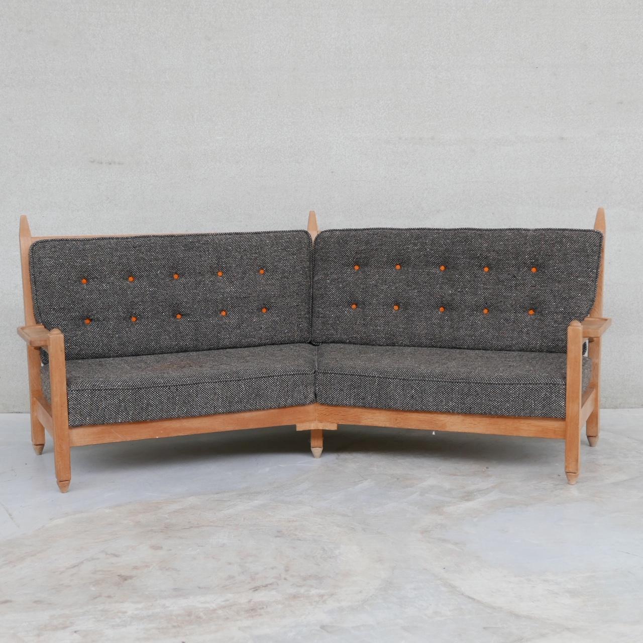 Guillerme et Chambron Oak Mid-Century French Angular Sofa 5