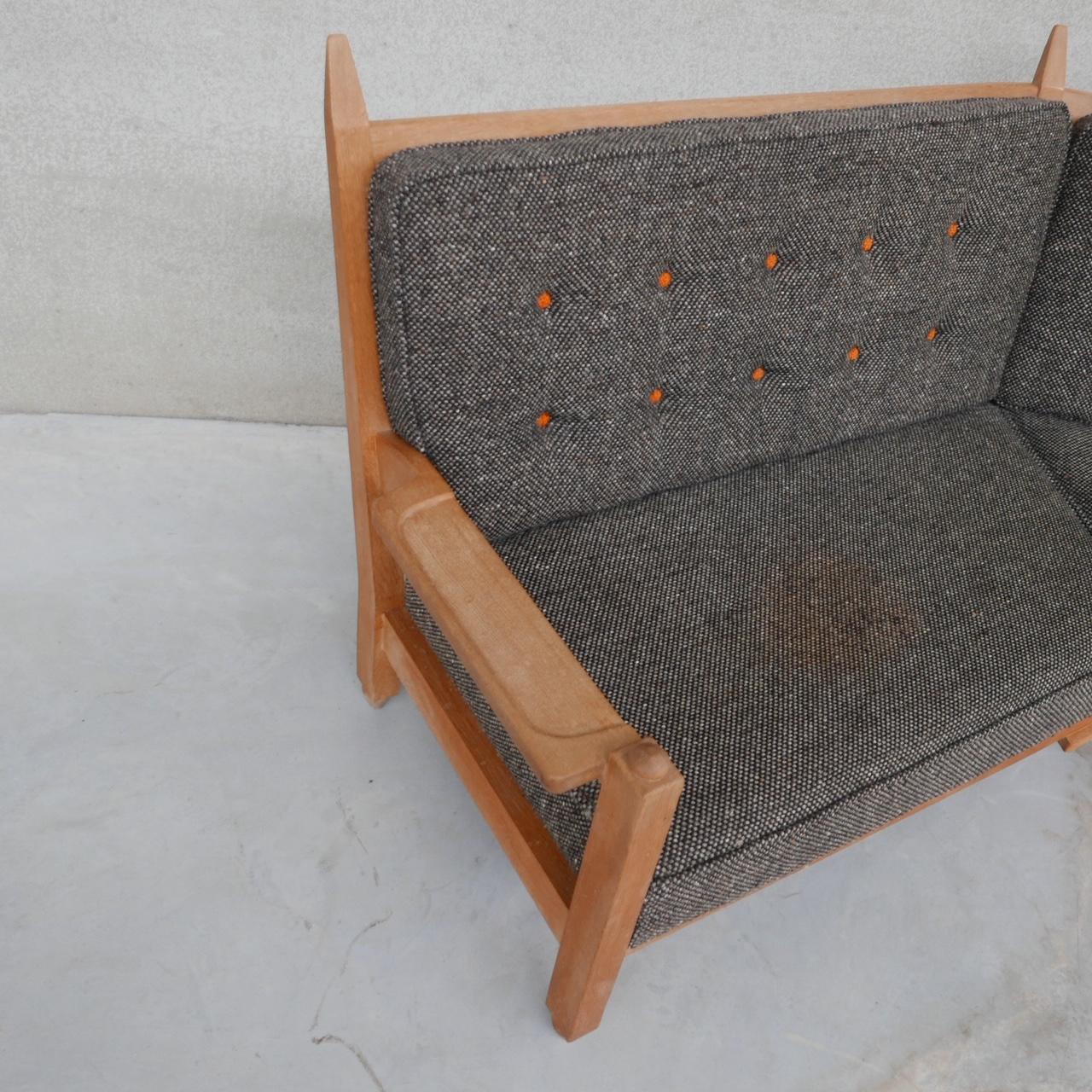 Wood Guillerme et Chambron Oak Mid-Century French Angular Sofa