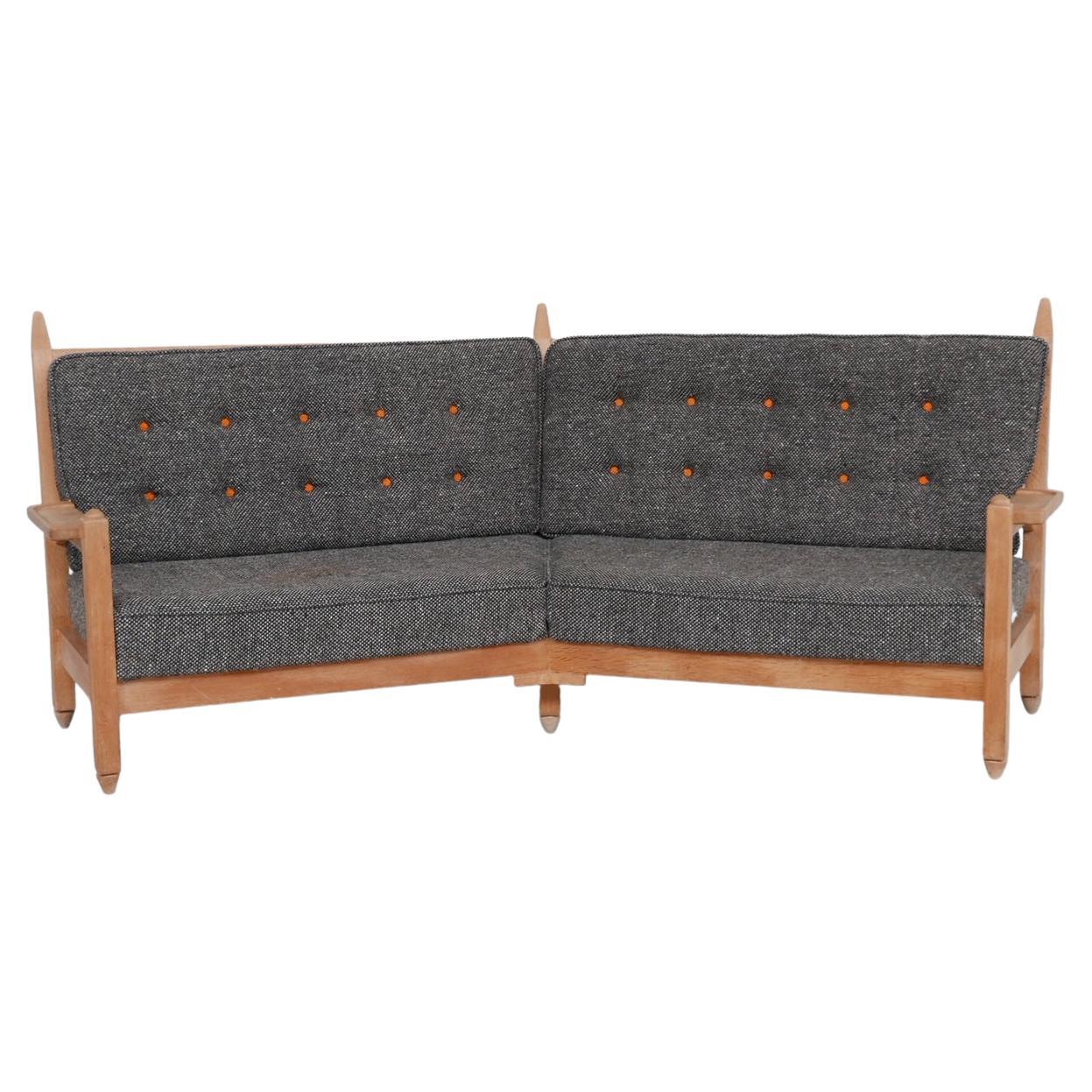 Guillerme et Chambron Oak Mid-Century French Angular Sofa