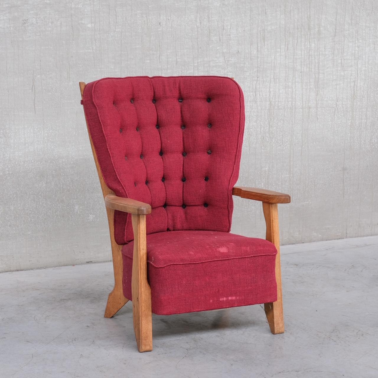 Mid-Century Modern Guillerme et Chambron Oak Mid-Century French Armchair For Sale