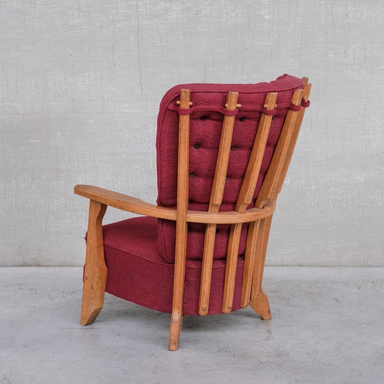 Guillerme et Chambron Oak Mid-Century French Armchair For Sale 1