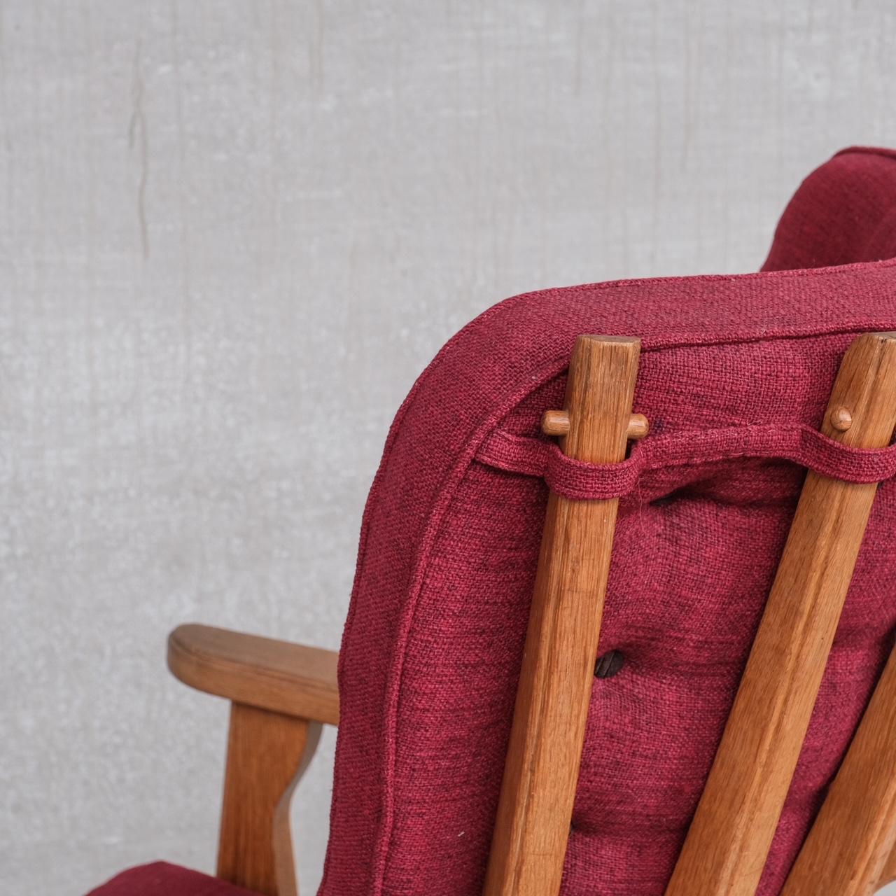 Guillerme et Chambron Oak Mid-Century French Armchair For Sale 2
