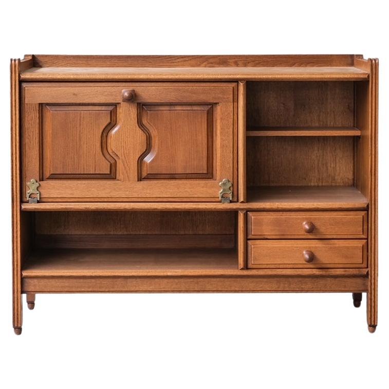 Guillerme et Chambron Oak Mid-Century French Cabinet Sideboard For Sale
