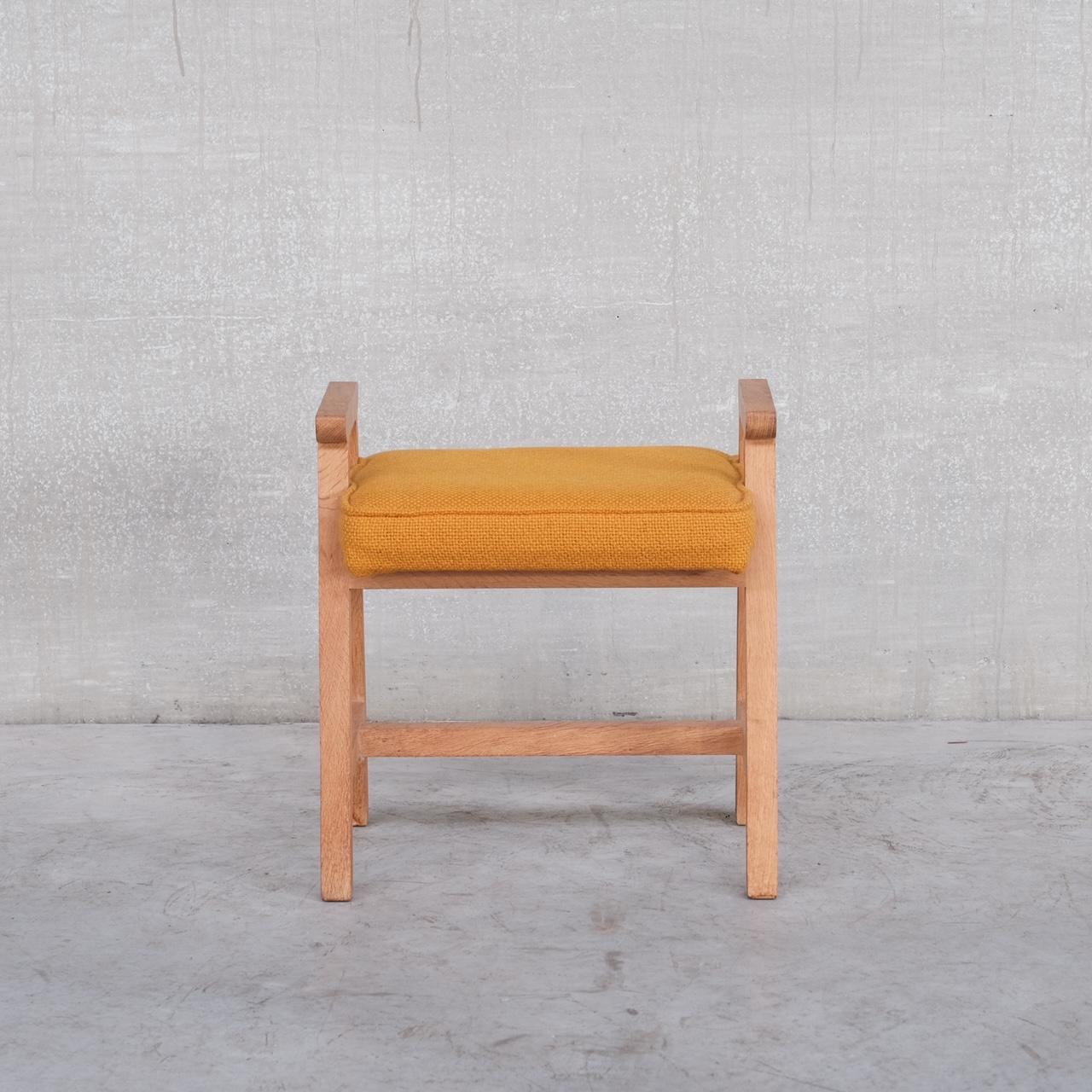 An oak framed upholstered stool. 

Ideal for an occasional chair, vanity stool etc. 

France, c1960s. 

By legendary French designers Guillerme et Chambron.

Original upholstery is in good condition, but normally we encourage to update them,