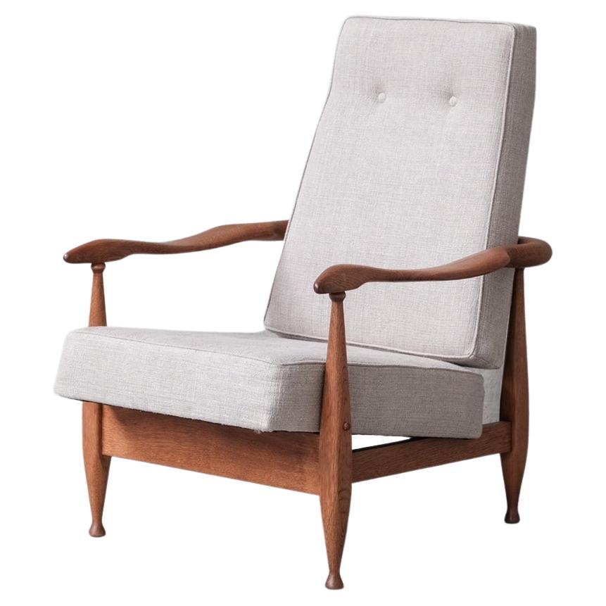 Guillerme et Chambron Oak Mid-Century French Upholstered Armchair For Sale