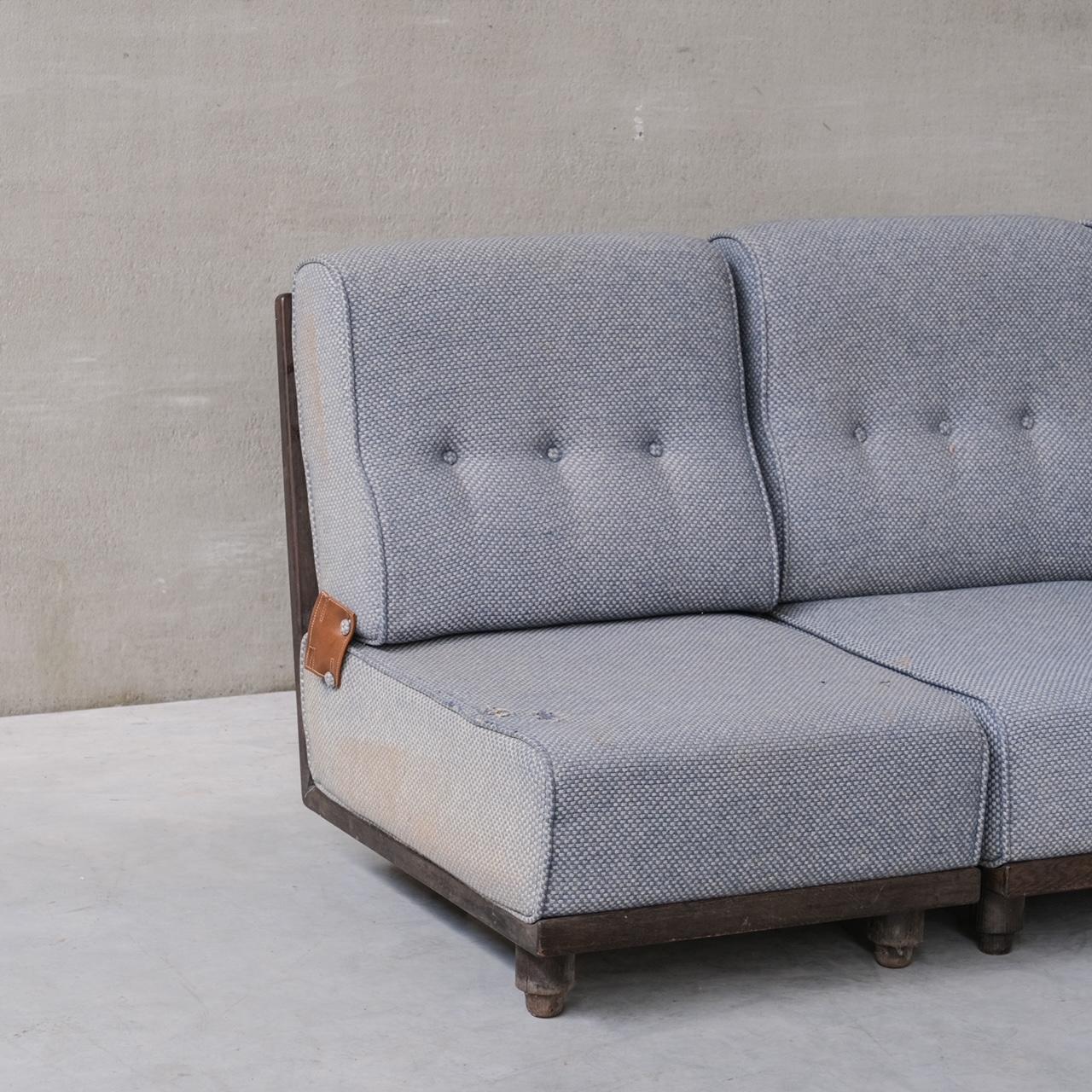 Mid-Century Modern Guillerme et Chambron Oak Midcentury Modular Sofa For Sale