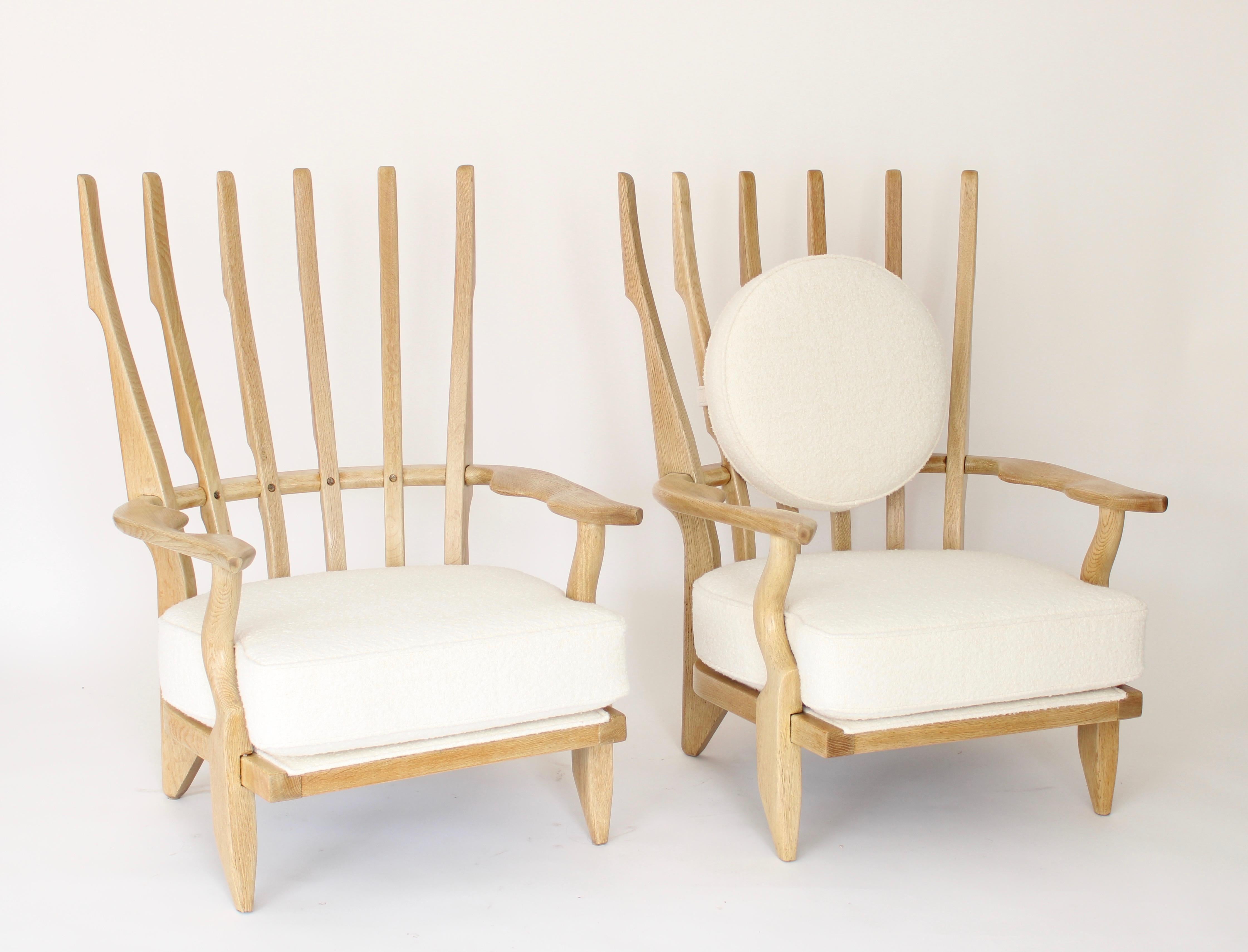 Guillerme et Chambron Oak Pair of Grand Repos French Lounge Chairs Votre Maison 8