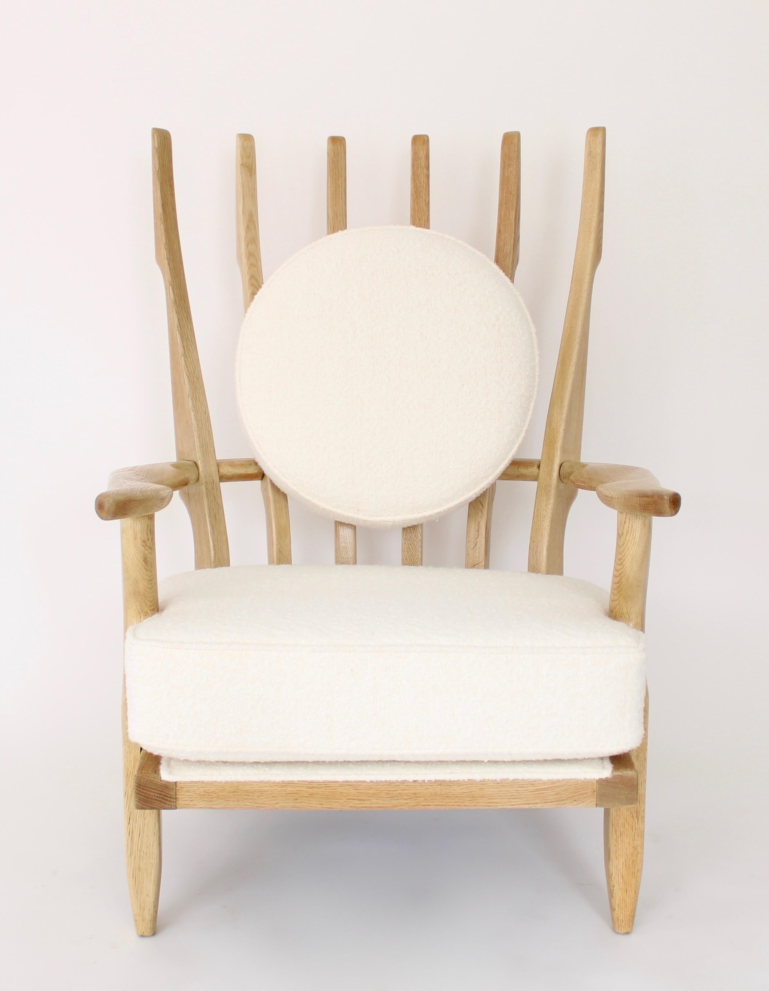 Guillerme et Chambron Oak Pair of Grand Repos French Lounge Chairs Votre Maison 1