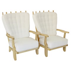 Guillerme et Chambron Oak Pair of Grand Repos French Lounge Chairs Votre Maison