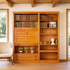 Scrivania-libreria in rovere di Guillerme et Chambron, Francia, 1960 circa