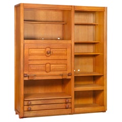 Scrivania-libreria in rovere di Guillerme et Chambron, Francia, 1960 circa