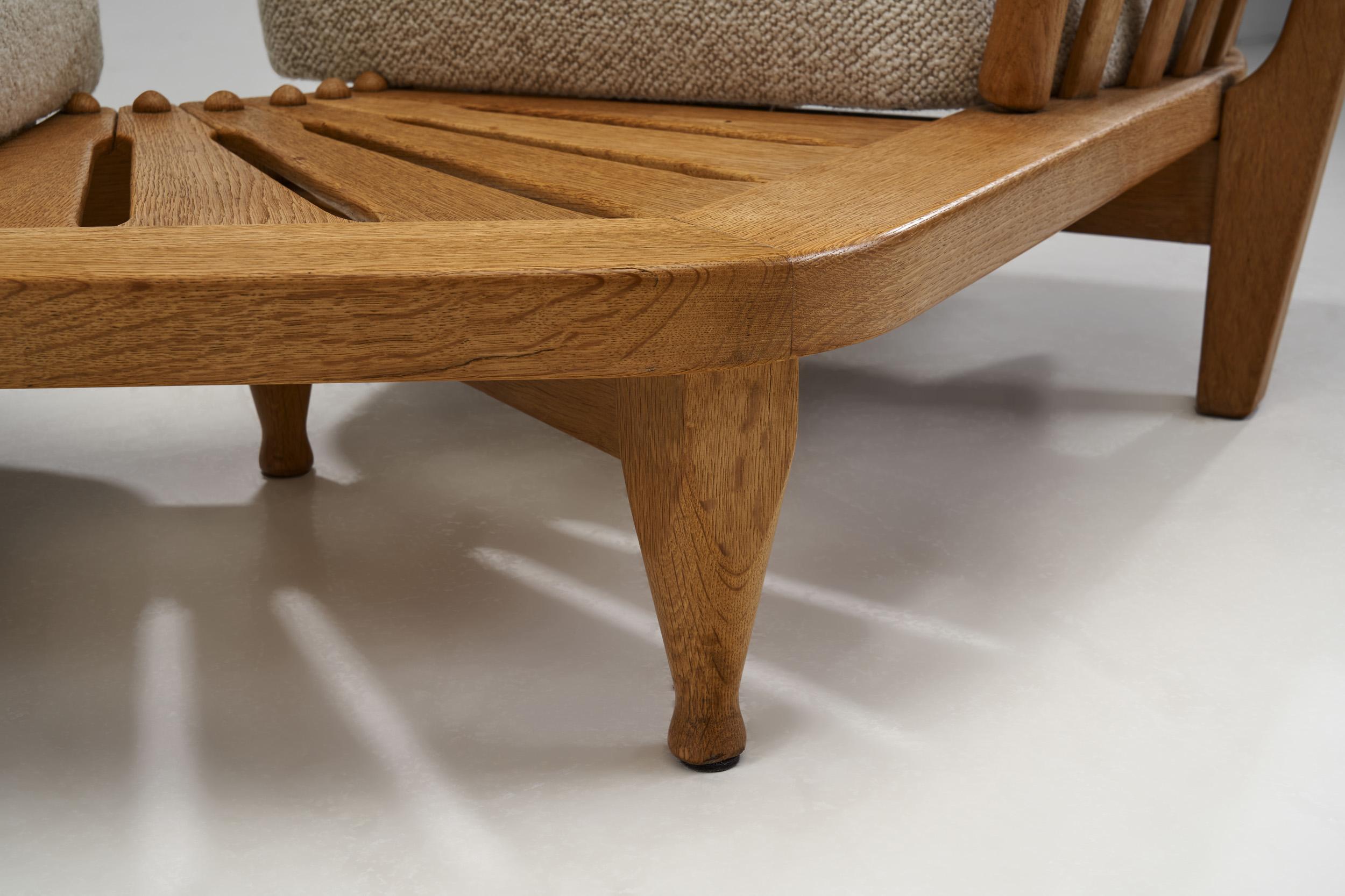 Guillerme et Chambron Oak Settee with Connecting Table, France 1950s  6