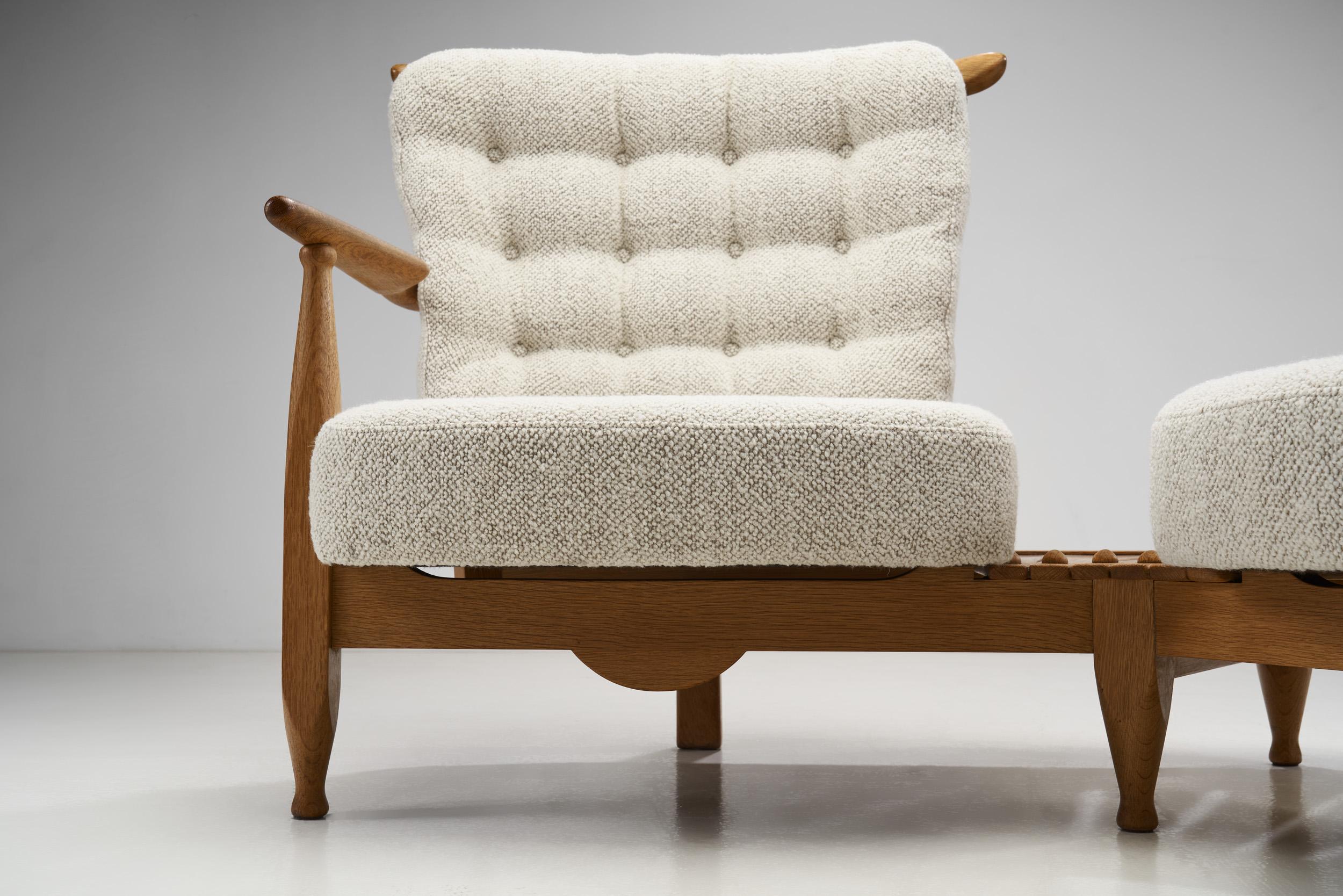 Guillerme et Chambron Oak Settee with Connecting Table, France 1950s  7