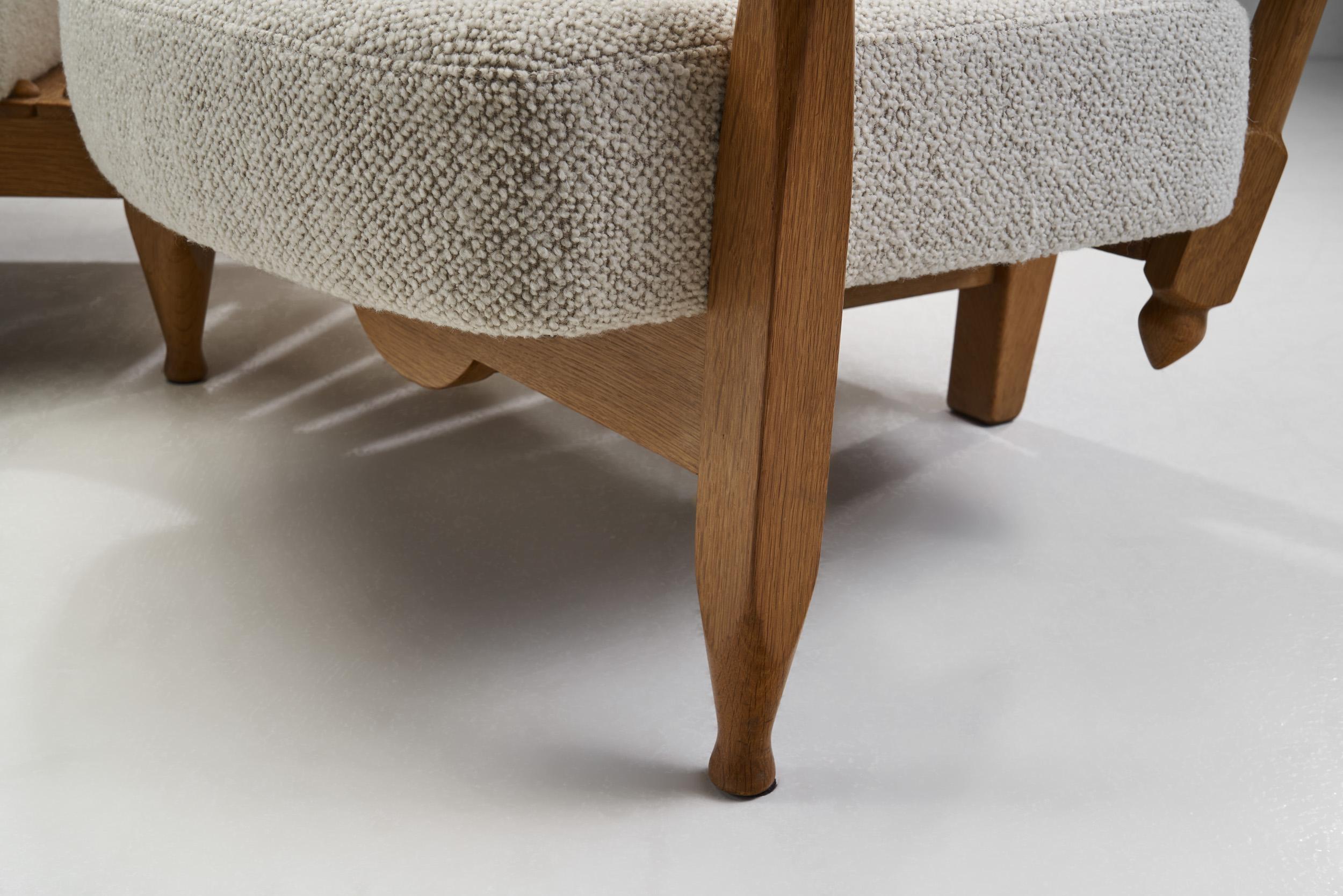 Guillerme et Chambron Oak Settee with Connecting Table, France 1950s en vente 9