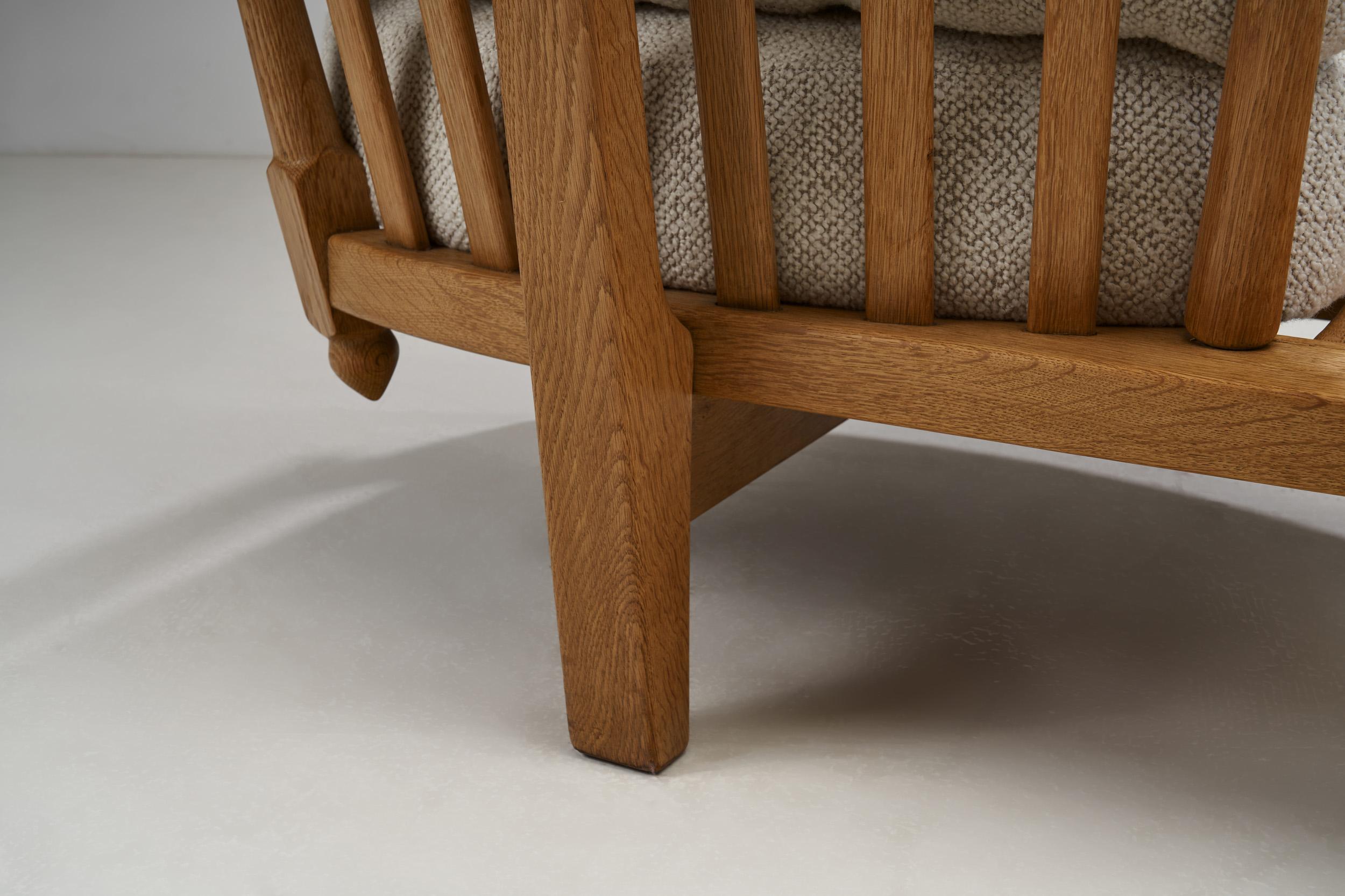Guillerme et Chambron Oak Settee with Connecting Table, France 1950s  10