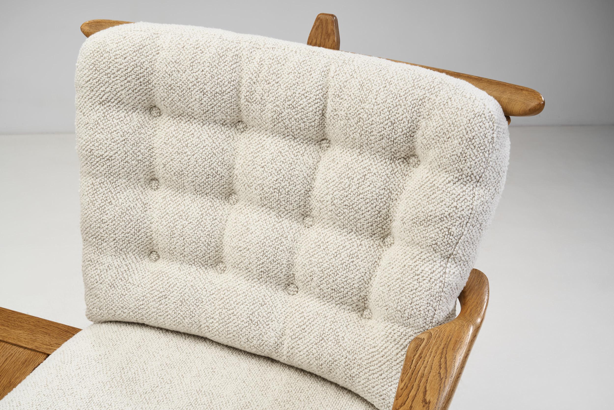 Tissu Guillerme et Chambron Oak Settee with Connecting Table, France 1950s en vente