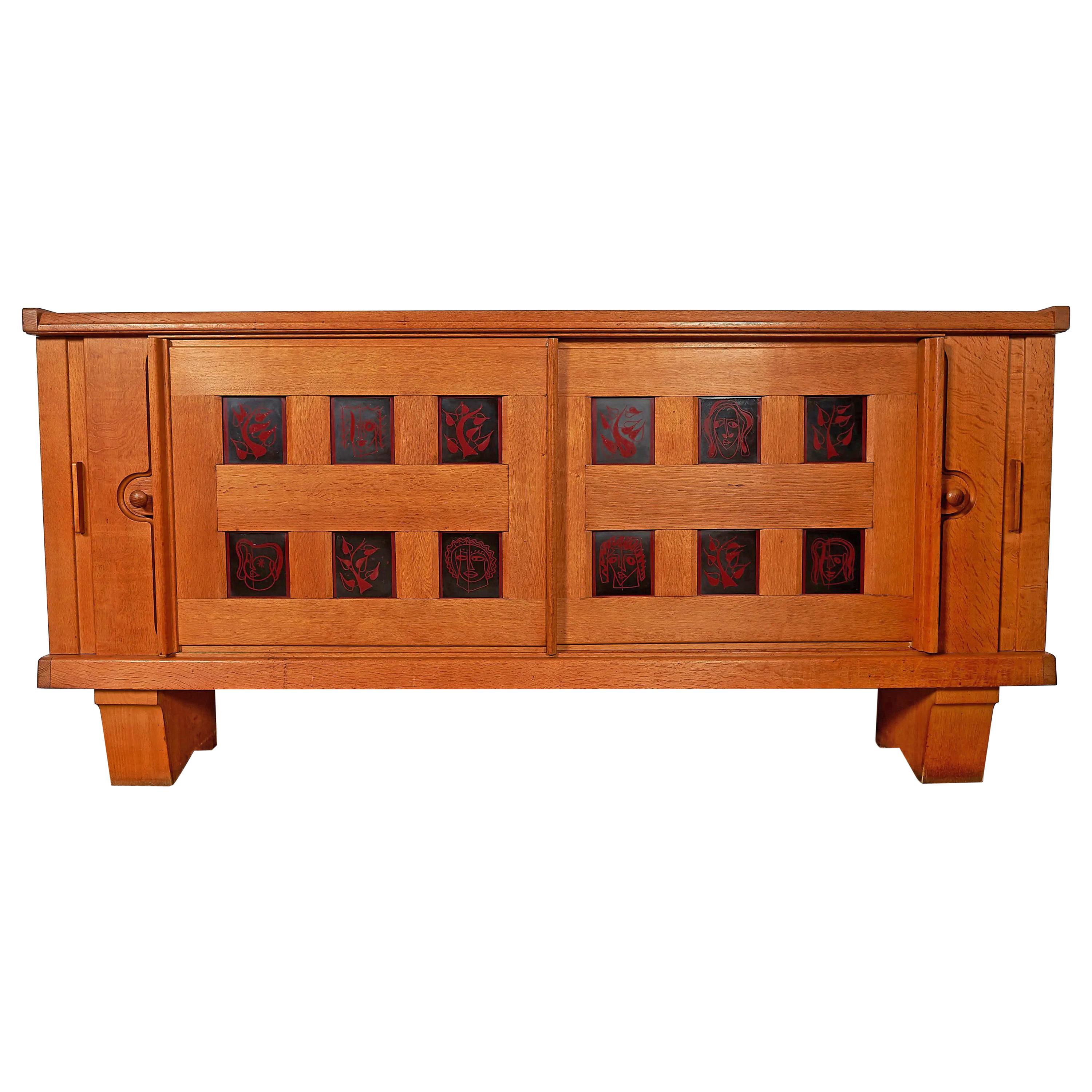 Guillerme et Chambron, Oak Sideboard Edition Votre Maison, circa 1950-1960 For Sale