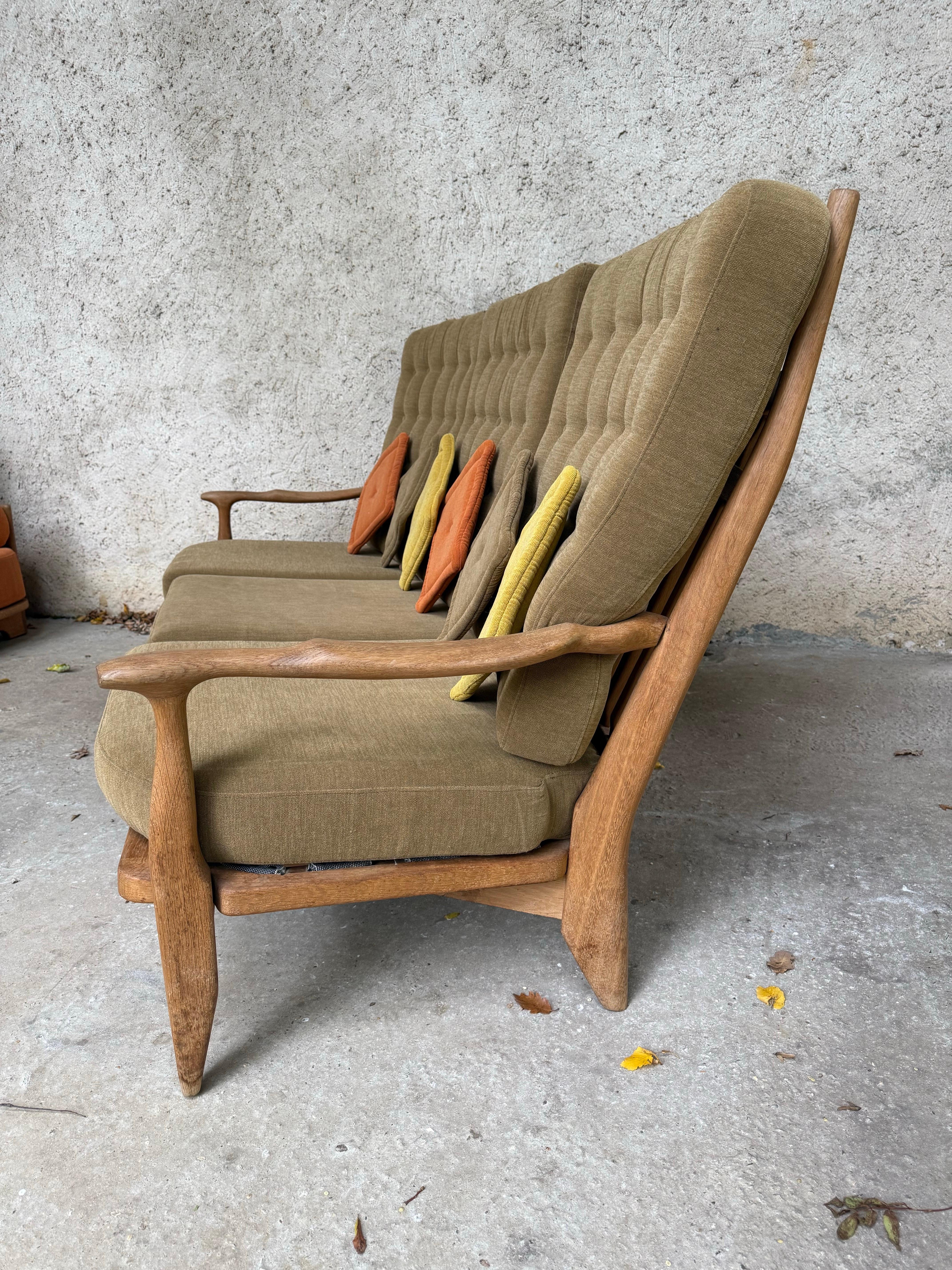 Mid-Century Modern Guillerme et Chambron oak sofa 