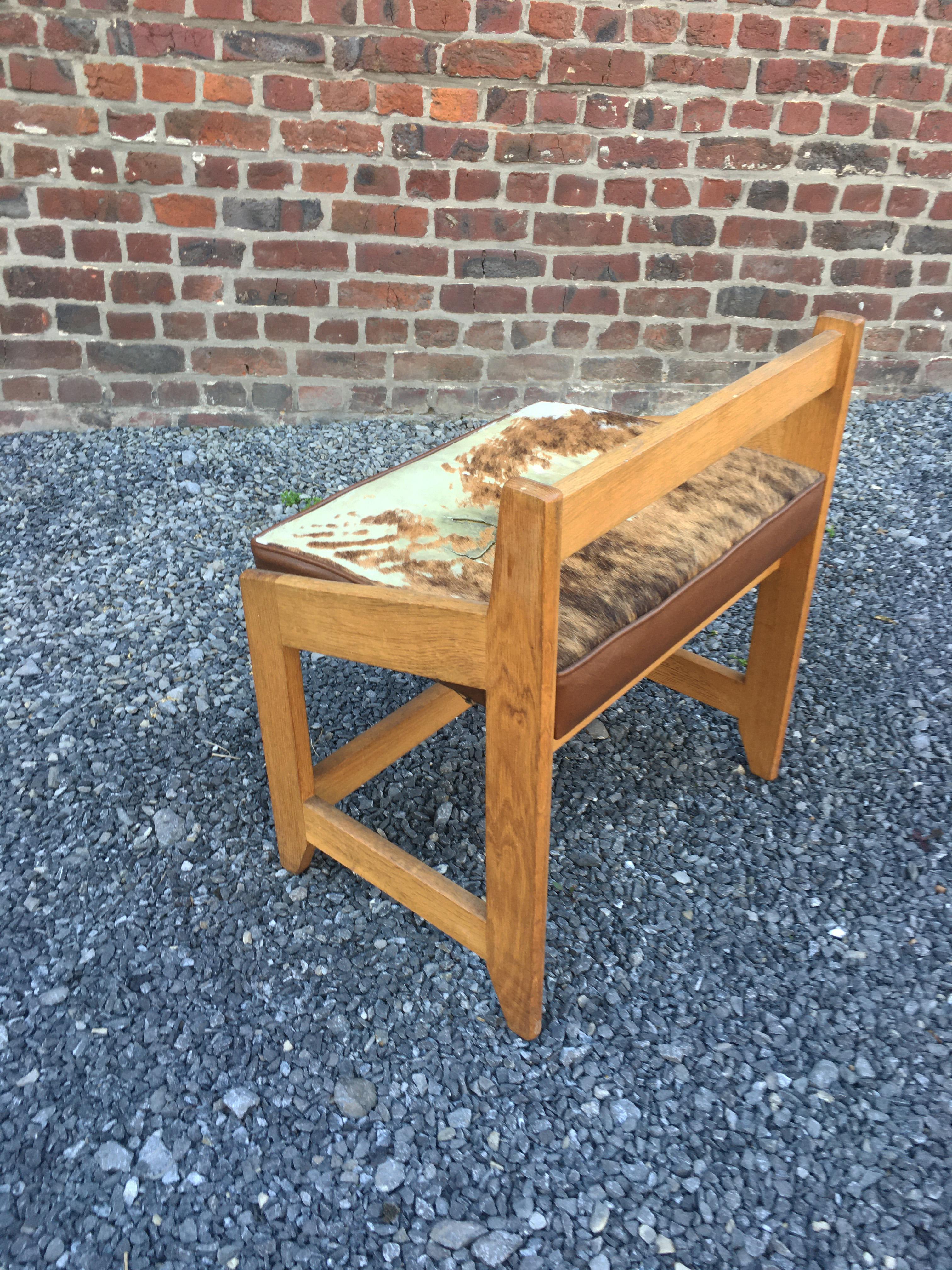 Wool Guillerme et Chambron, Oak Stool, Edition Votre Maison, circa 1970 For Sale