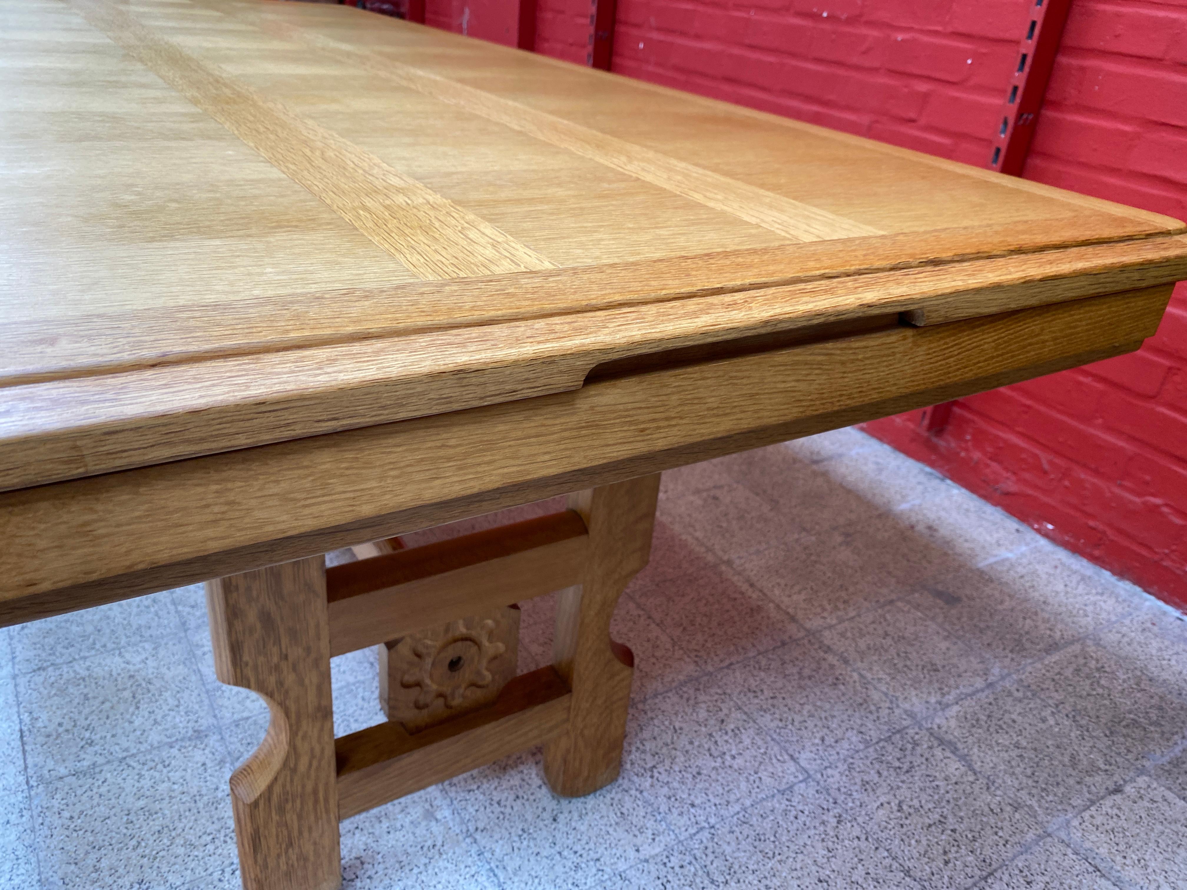 Mid-Century Modern Guillerme et Chambron, Oak Table, circa 1970 For Sale