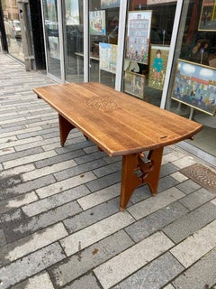 Guillerme et Chambron, Oak Table with 2 Sliding Drawers under the Top, 1970