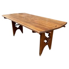Guillerme et Chambron, Oak Table with 2 Sliding Drawers under the Top, 1970