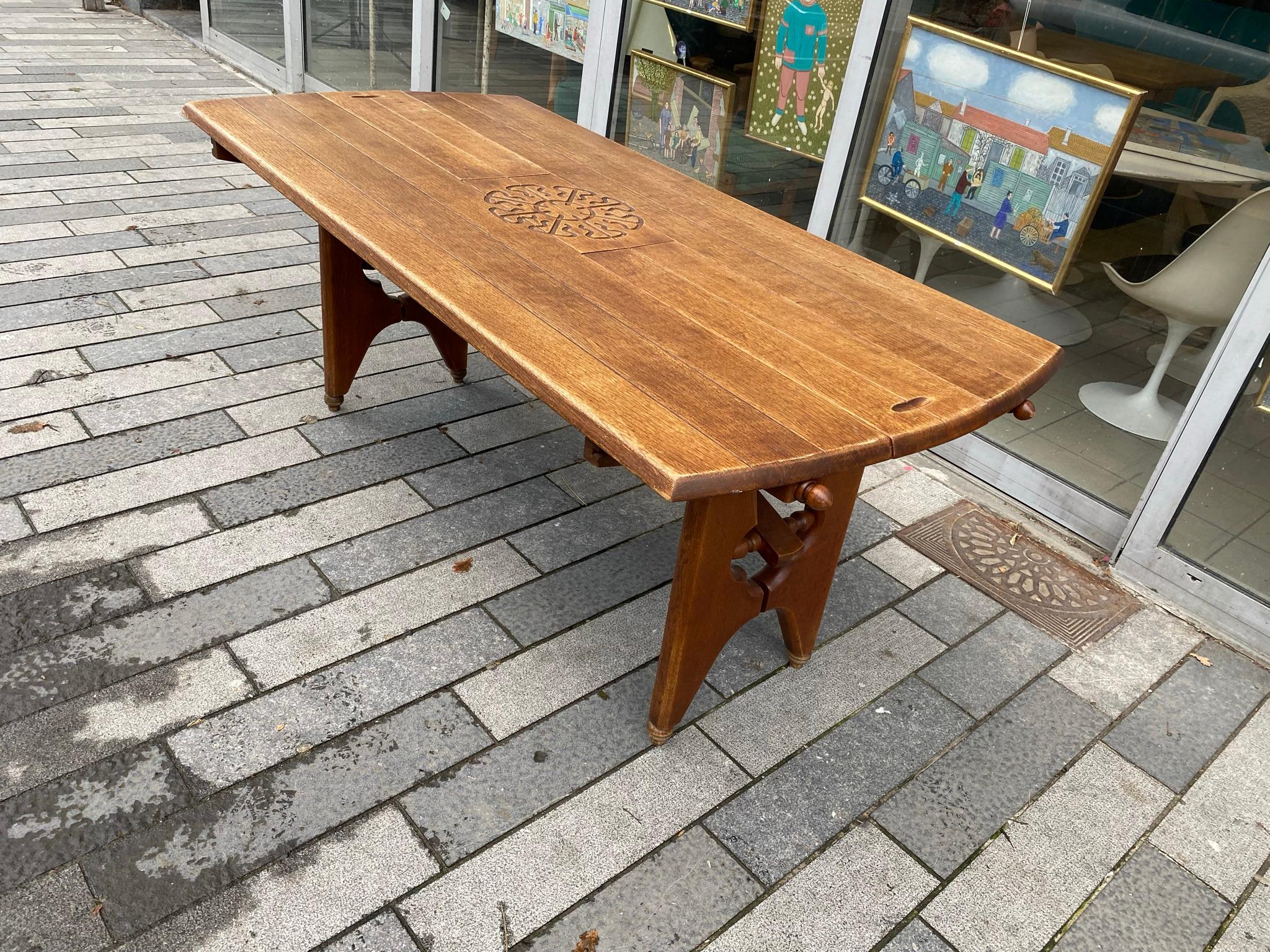 Guillerme et Chambron, Oak Table with 2 Sliding Drawers under the Top, circa 1970 For Sale 5