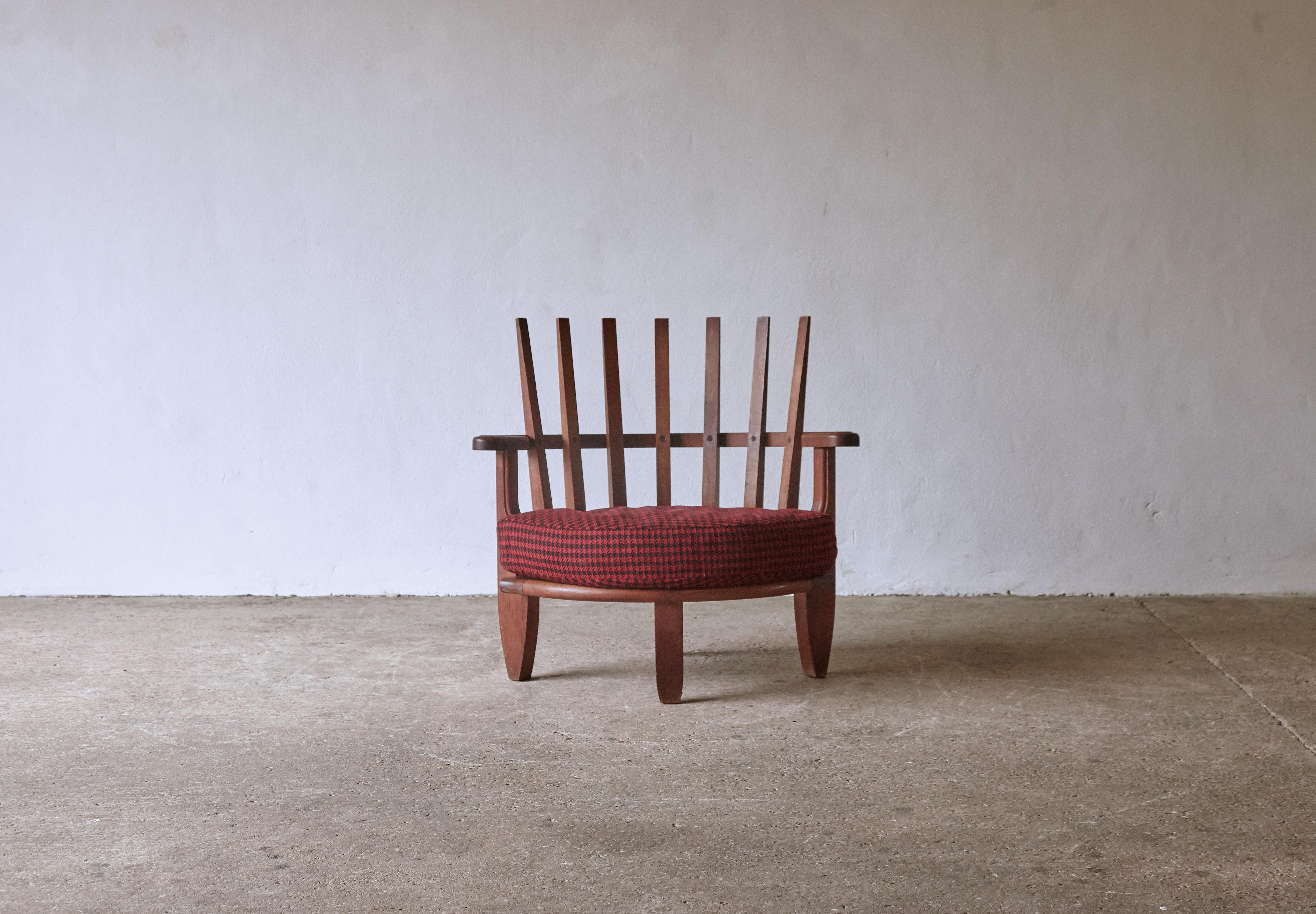 Mid-Century Modern Guillerme et Chambron Oak Tricoteuse Chair, France, 1960s 
