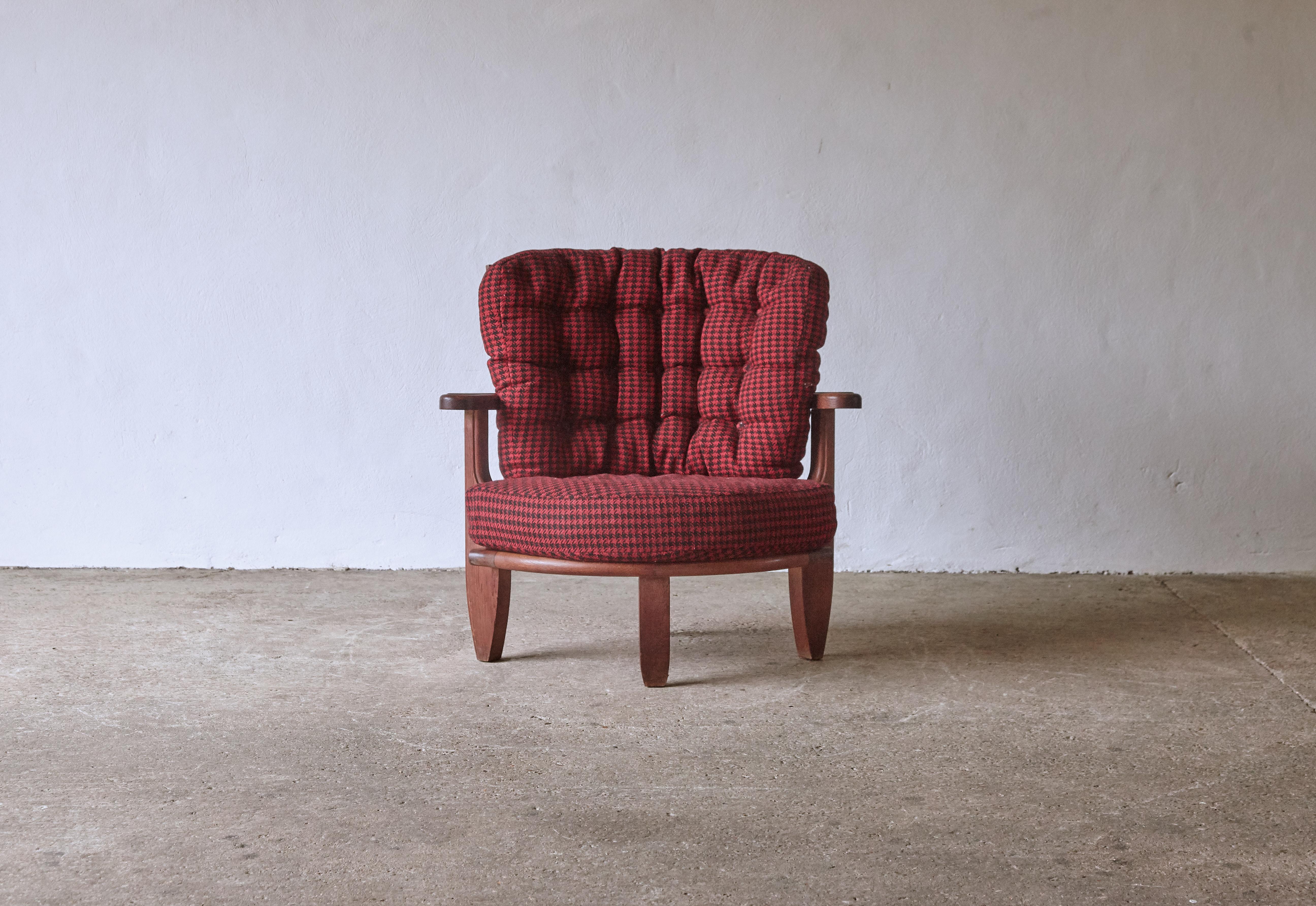 French Guillerme et Chambron Oak Tricoteuse Chair, France, 1960s 