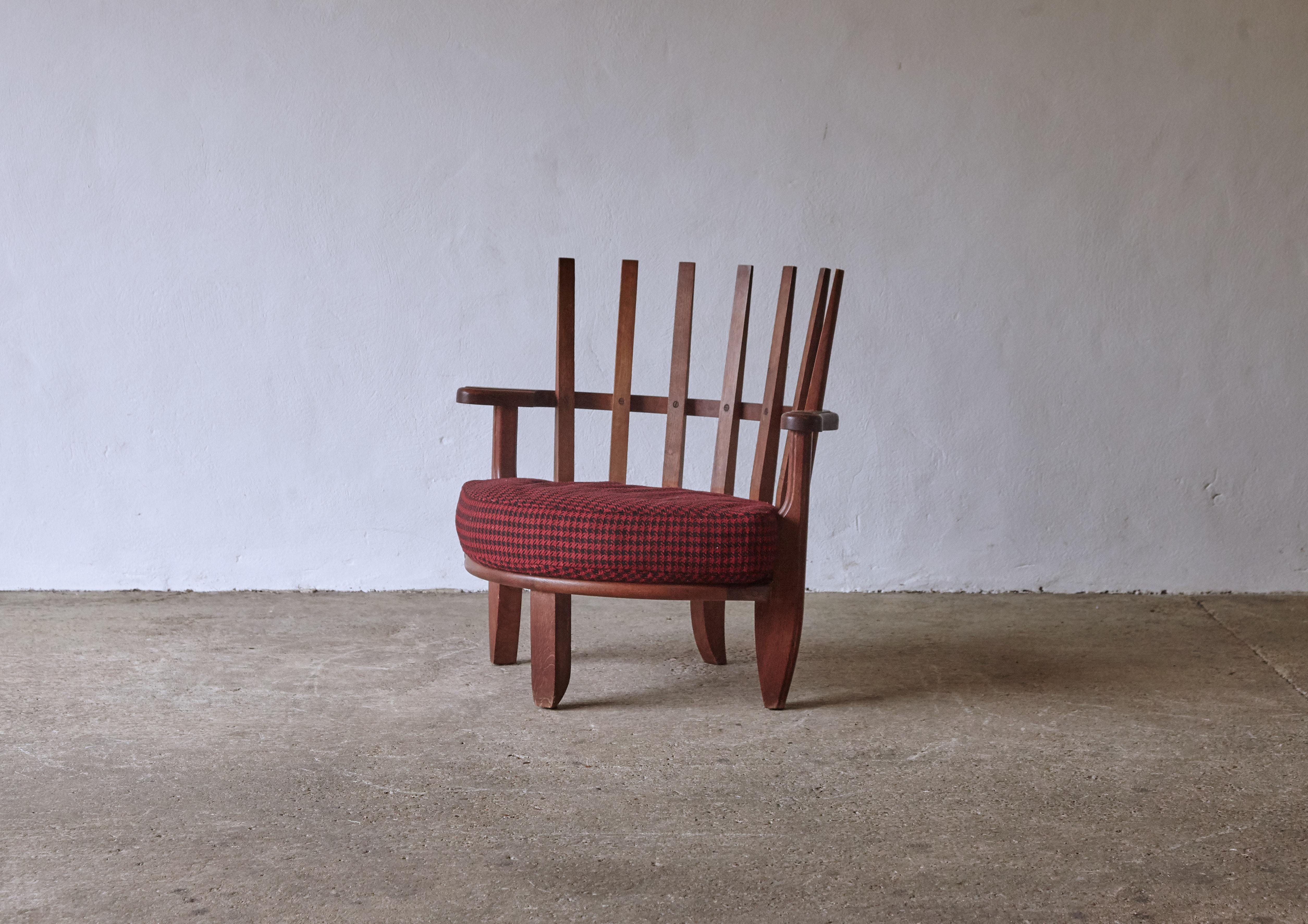 20th Century Guillerme et Chambron Oak Tricoteuse Chair, France, 1960s 